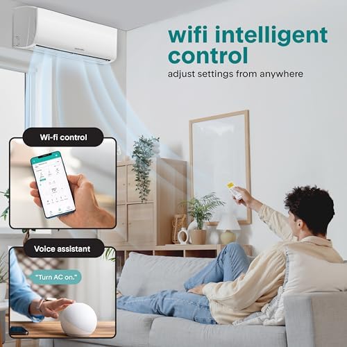 SereneLife 12,000 BTU Mini Split AC & Heating System, 115V Indoor & Outdoor Wall-Mounted Units with WiFi, Installation Kit Included for Home, Office & Bedroom, Up to 550 Sq. Ft. Coverage