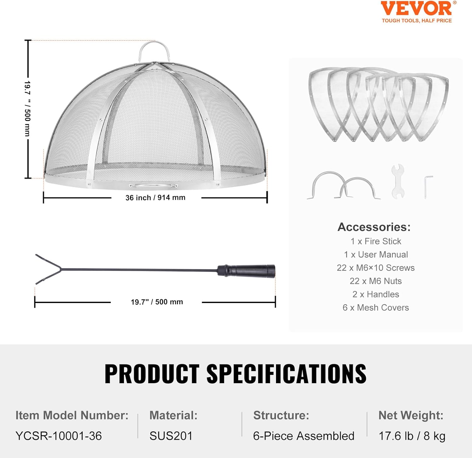 VEVOR Firepit Spark Screen Lid, 36