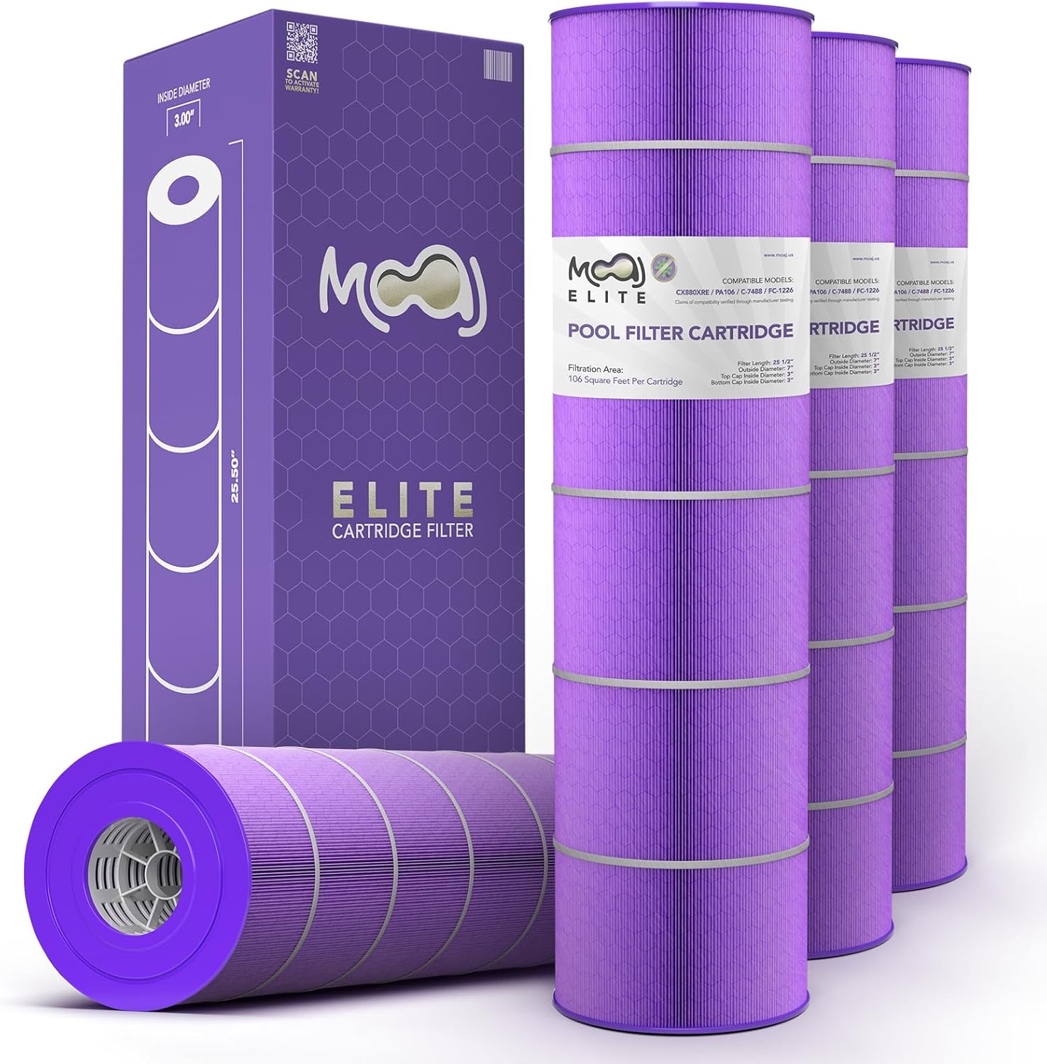 MOAJ Elite Pool Filter 4-Pack Replaces Hayward CX880XRE, C4020, C4025, C4030, SwimClear CX880-XRE, PA106, PA106-PAK4, Filbur FC-1226, Unicel C-7488, XLS722 | 25 1/2