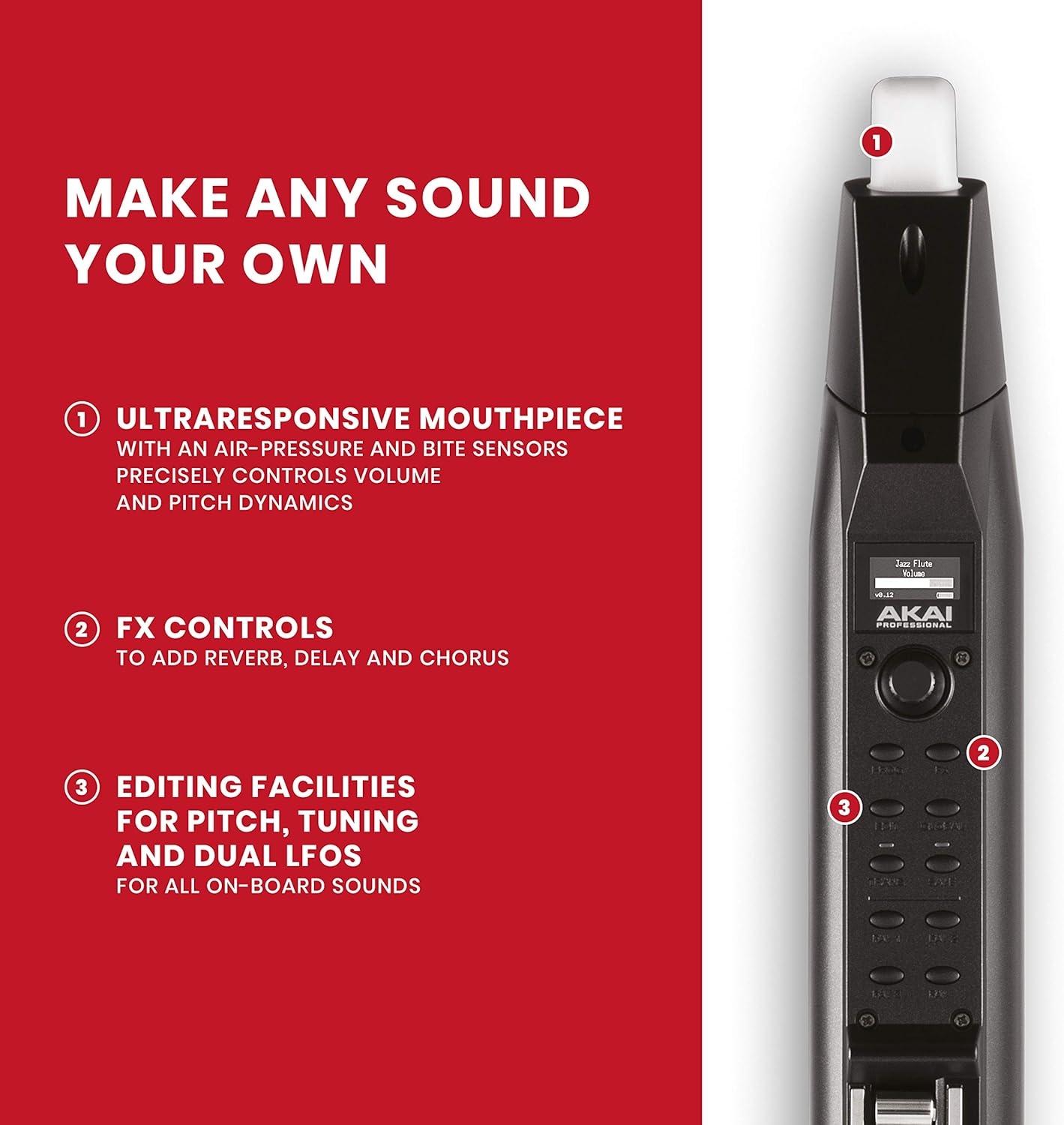 Akai Professional EWI Solo - Electronic Wind Instrument With Built-in Speaker, Rechargeable Battery, 200 Sounds and USB MIDI Connectivity,Black