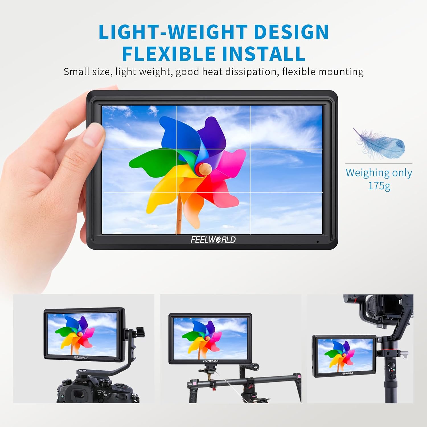 FEELWORLD S55 6 inch Camera DSLR Field Monitor Small Full HD 1920x1080 IPS LUT Video Peaking Focus Assist with 4K HDMI 8.4V DC Input Output Professional Video Accessories