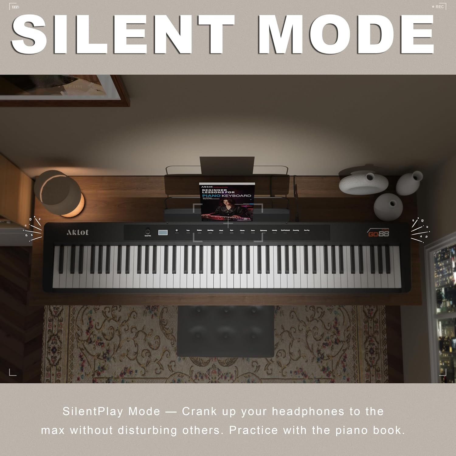 AKLOT Beginners Portable Keyboard Piano: Home Digital Piano with 88-Key Graded Hammer Action, Electric Triple Pedal, Dual 25W Speakers, USB-MIDI, Lesson Book, Headphones and Keyboard Stickers AUR-GO