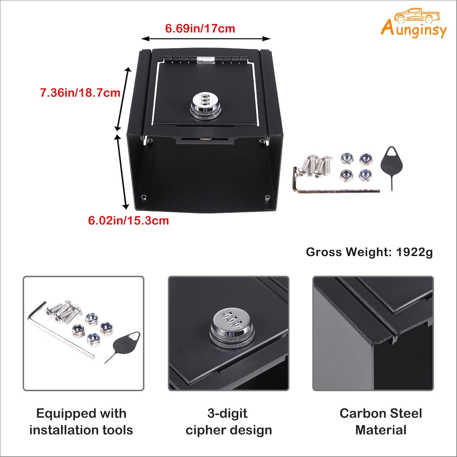 Car Center Console Lock Safe Box Armrest Storage Compatible with Ford Maverick 2022-2025 Center Console Lock Box Armrest Security Organizer Tray Vault with 3 Digit Combo Password Insert Accessories