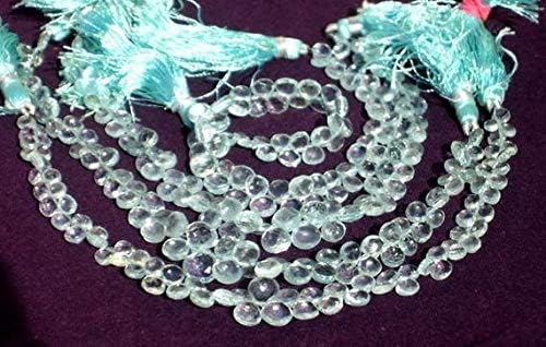 13 inch natural beads strand of 4.5-6mm faceted heart aquamarine gemstone briolletes beads for DIY jewelry - necklace, bracelet, earring, ring.