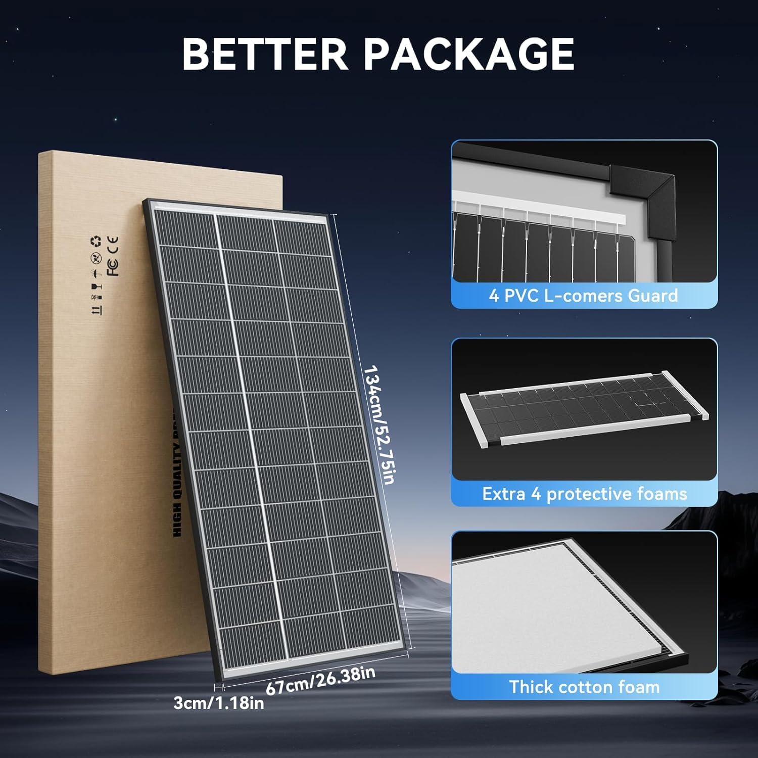 300 Watt Bifacial Solar Panel N-Type 18BB, 25% High Efficiency Monocrystalline Solar Cell Off Grid PV Power for Home Rooftop RV Camper Marine Boat Farm (300W 3Pack)