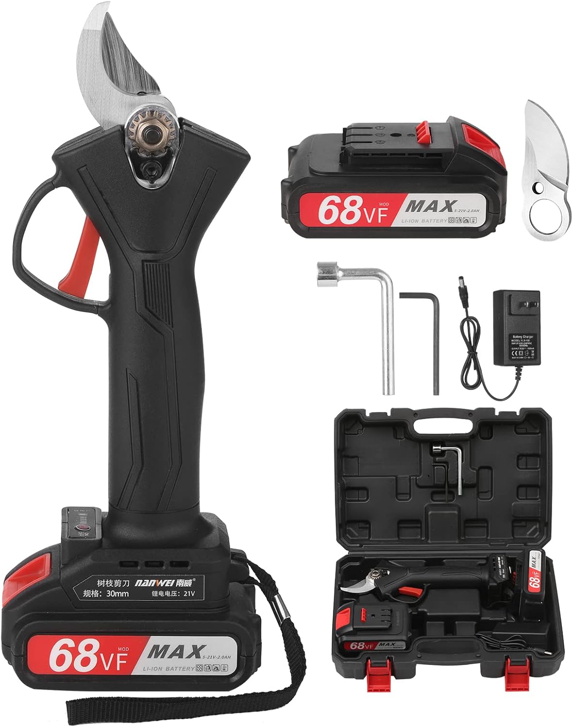 21V Brushless Cordless Electric Pruning Shears 2 Pack Backup Reable 2.0A Lithium Battery Powered Tree Branch Pruner Garden Clippers 30mm Cutting Diameter 4 Gear Adjustable with Replaent Blade