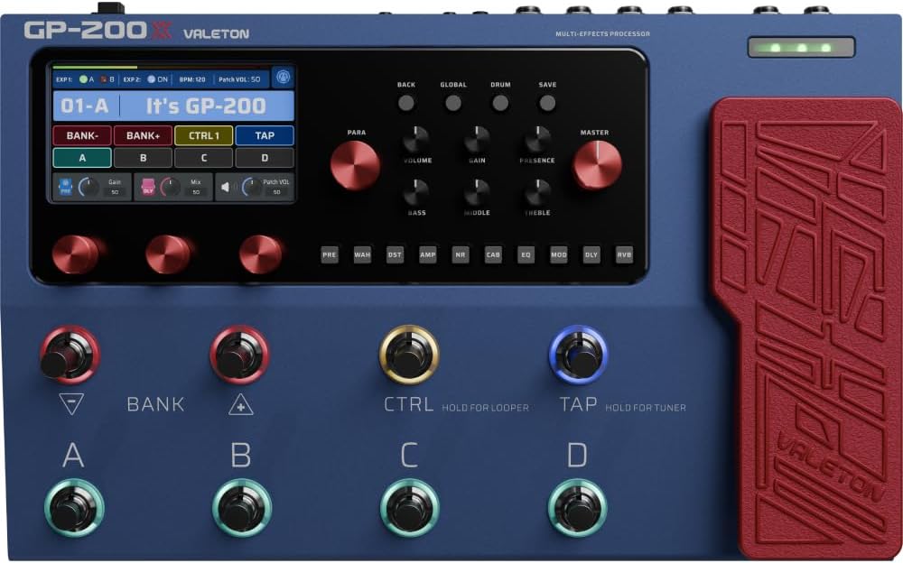 Valeton Guitar Pedal Multi-Effects Processor Guitar Bass Amp Modeling IR Cabinets Simulation with FX Loop MIDI I/O Expression Pedal Stereo OTG USB Audio Interface GP-200X