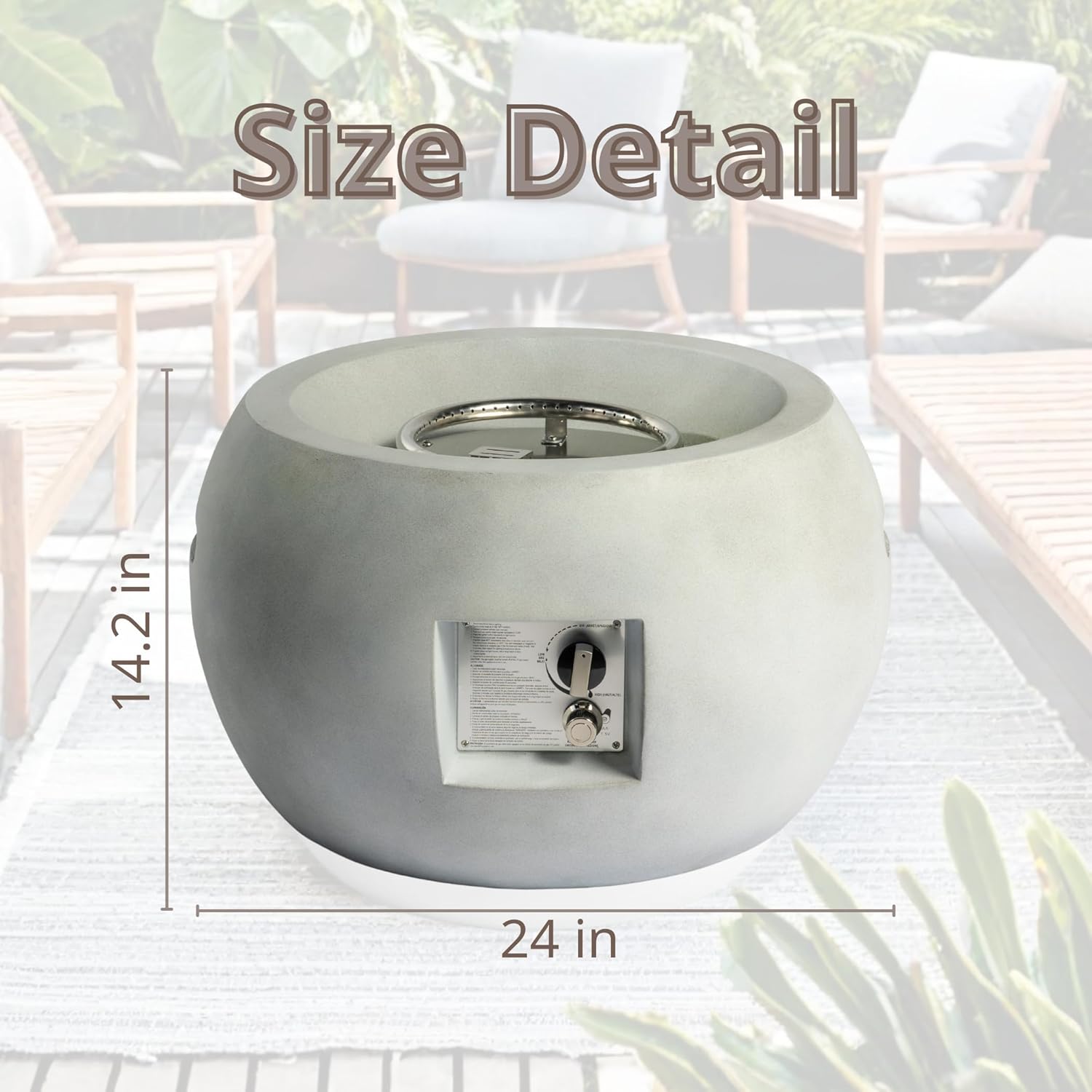 Outdoor Propane Fire Pit Table,Compact Streamlined Modern 24 inch,Round Graphite Base with Waterproof Cover,Free Lava Rocks