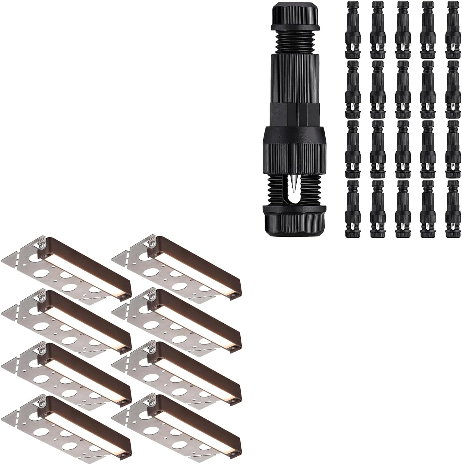 LEONLITE Hardscape Lighting Bundle Wire Connectors, 8-Pack 7 Inch LED Hardscape Lighting, Retaining Wall Lights, 12V AC/DC, ETL, 5000K & 20-Pack Fastlock Wire Connectors for Landscape Lighting