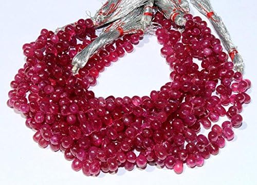 13 inch natural beads strand of 4x3-8x5mm smooth teardrop ruby gemstone briolletes beads for DIY jewelry - necklace, bracelet, earring, ring.