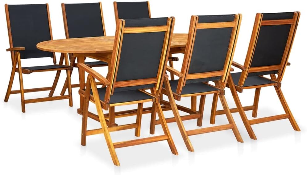 Furniture Sets 7 Piece Patio Dining Set Solid Acacia Wood,：： Texilene；：(59