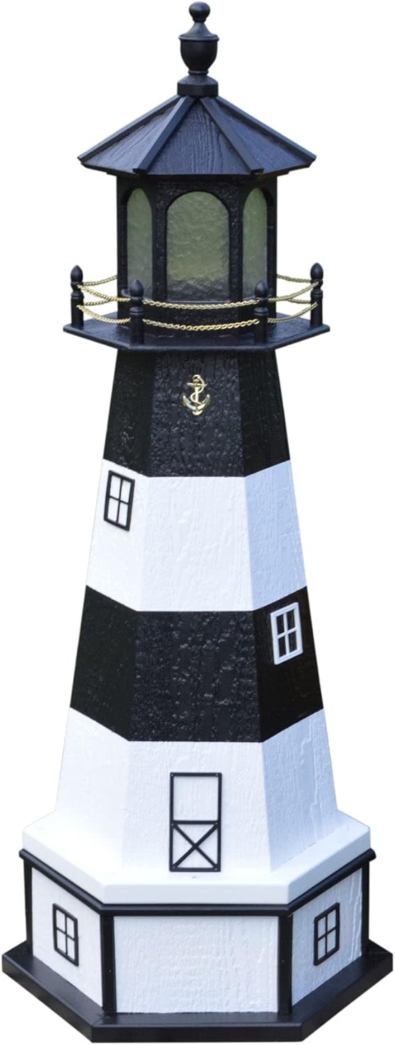 Amish-Made Fire Island, NY Replica Outdoor Lighthouse with Base and Solar LED Light, 113