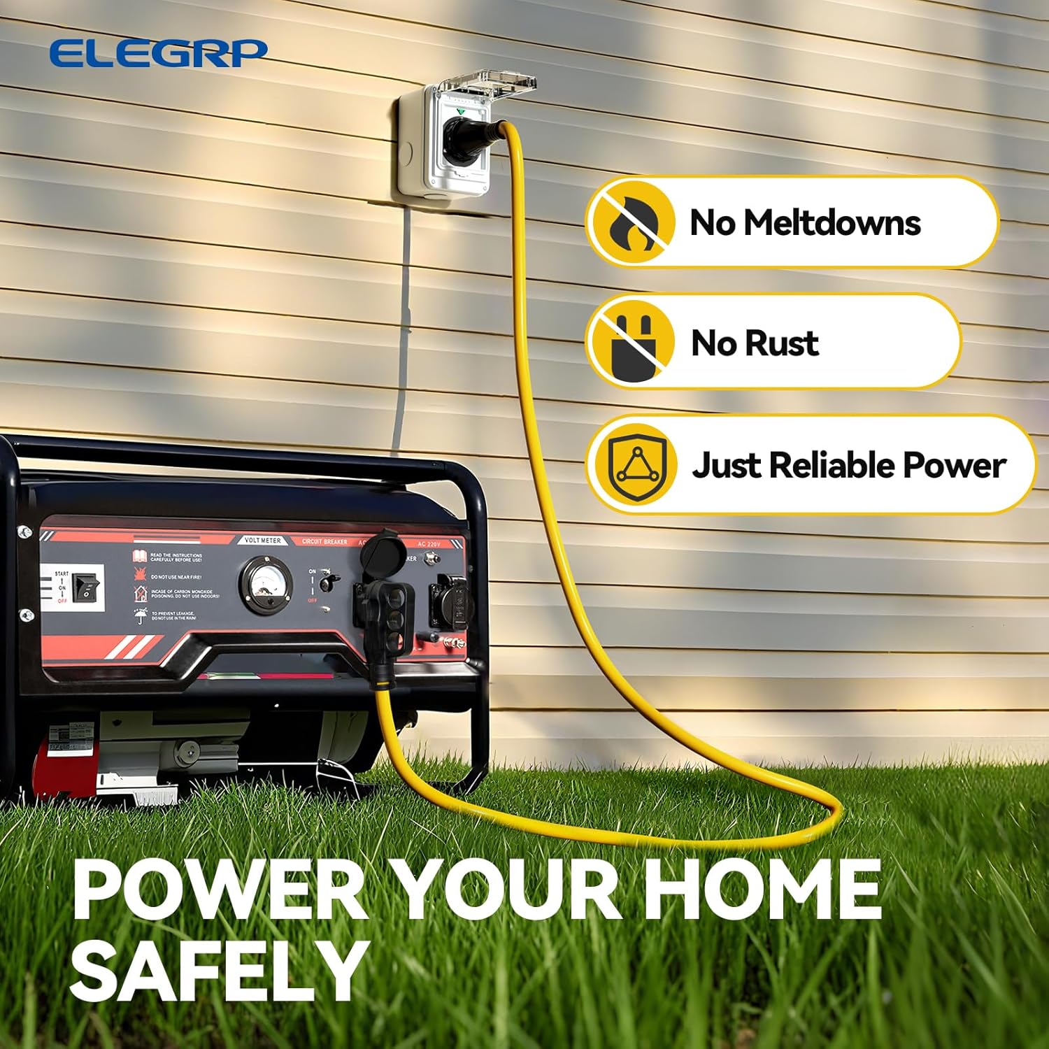 ELEGRP 50 Amp Generator RV Cord 15 FT and Power Inlet Box, Pre-Drilled Generator Inlet Box, NEMA 14-50P to NEMA SS2-50R 6/3+8/1 Gauge STW Generator Cord Waterproof Combo Kit, UL Standard Compliant