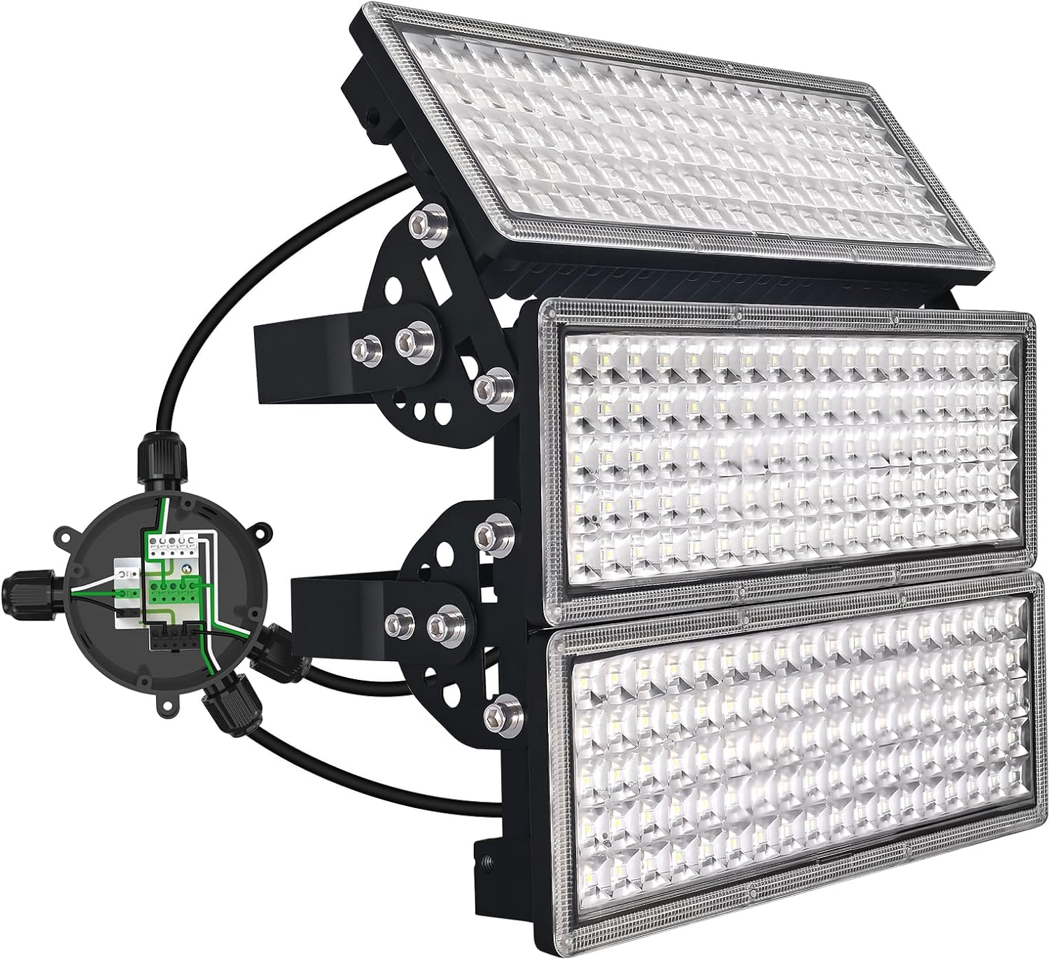 Kekeou LED Flood Light 300W 42000LM Stadium Lights Outdoor LED, Super Bright 6500K Daylight White Field Lights, IP67 Waterproof Arena Light with Junction Box for Garden, Court, Parking lot - Black