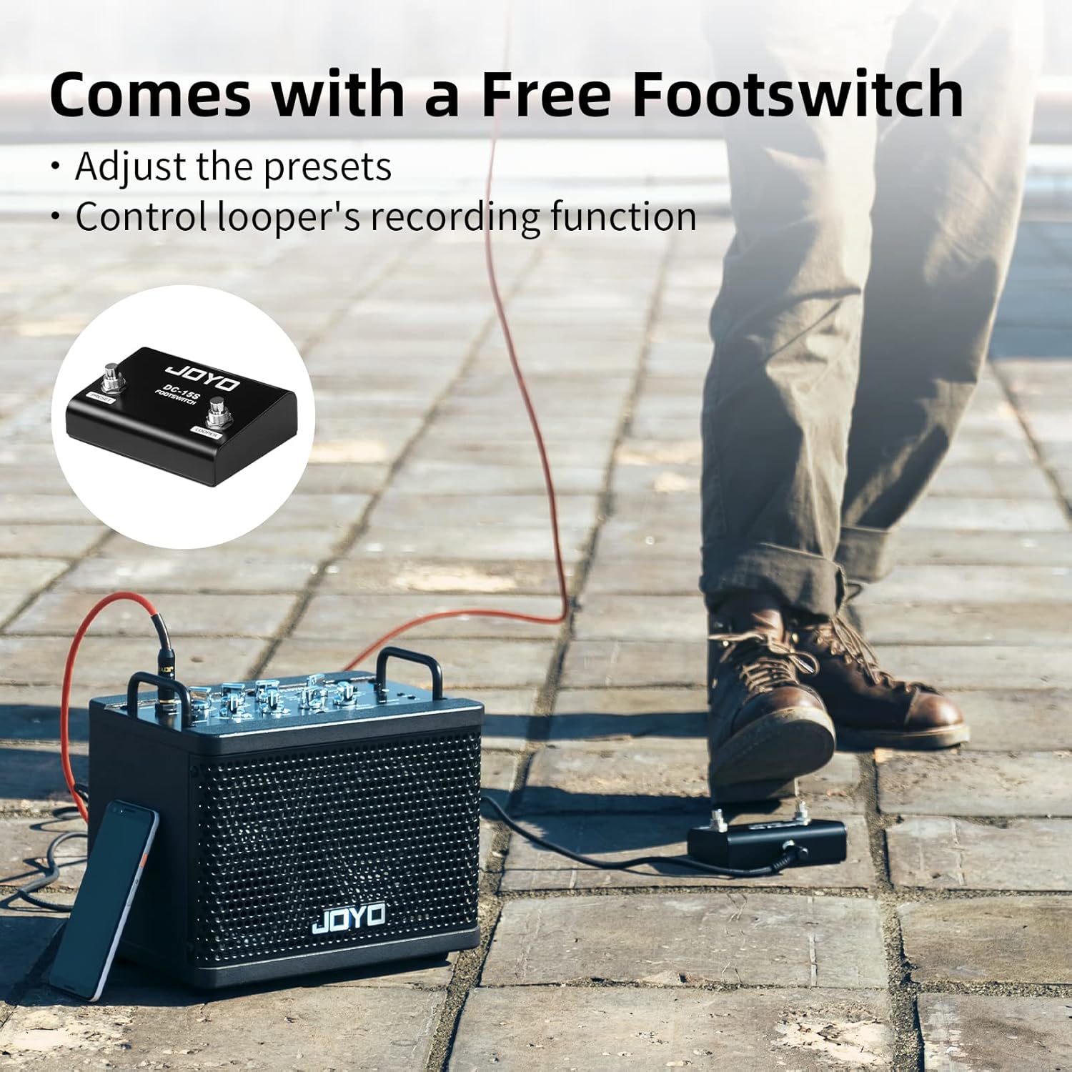 JOYO 15W Portable Guitar Amp Combo | 9 Preamp Models + Looper, Drum Machine, Modulation, Delay & Reverb | Rechargeable Battery | Digital Modeling | for Practice, Solo & Small Gigs (DC-15S)