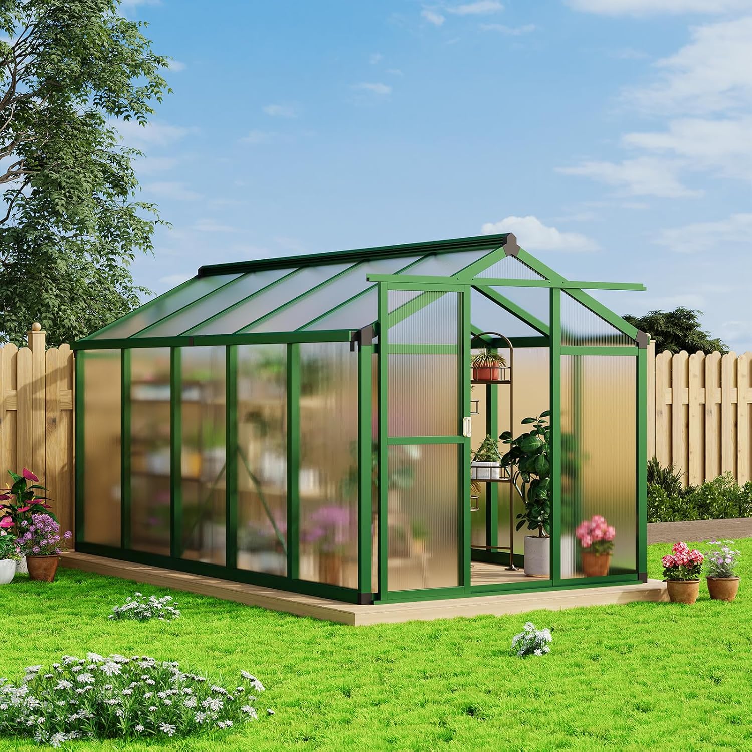 6x10 FT Greenhouse for Outdoors, Large Aluminum Greenhouses with Adjustable Roof Vent, Heavy Duty Greenhouse with Ground Nails, Walk-in Green Houses for Outside Garden, Backyard, Patio