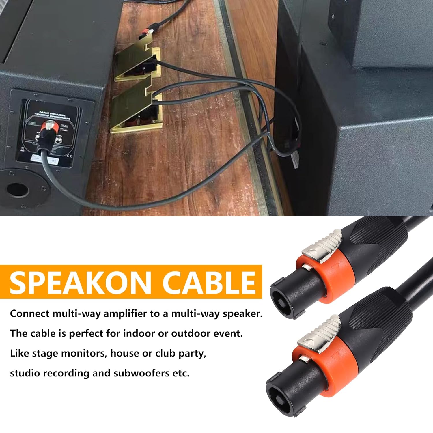 25 Feet Pack of 2 True 4 Conductor Speakon Cable - 4 Pole Speak-ON to SpeakON Cables - 12 AWG Heavy Duty PA DJ Stage Amplifier to Cabinet Wiring with Twist Lock (25 Ft., 2-Packs)
