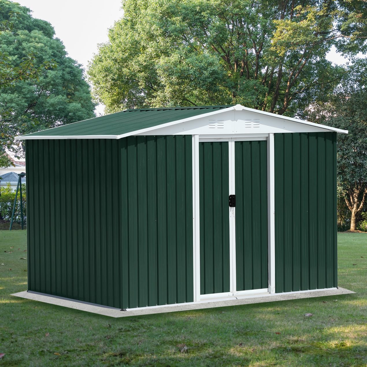 8x6 FT Outdoor Storage Shed, Tool Shed with Apex Roof and Lockable Sliding Door, Aluminum Metal Shed Storage House for Backyard Garden Patio Lawn