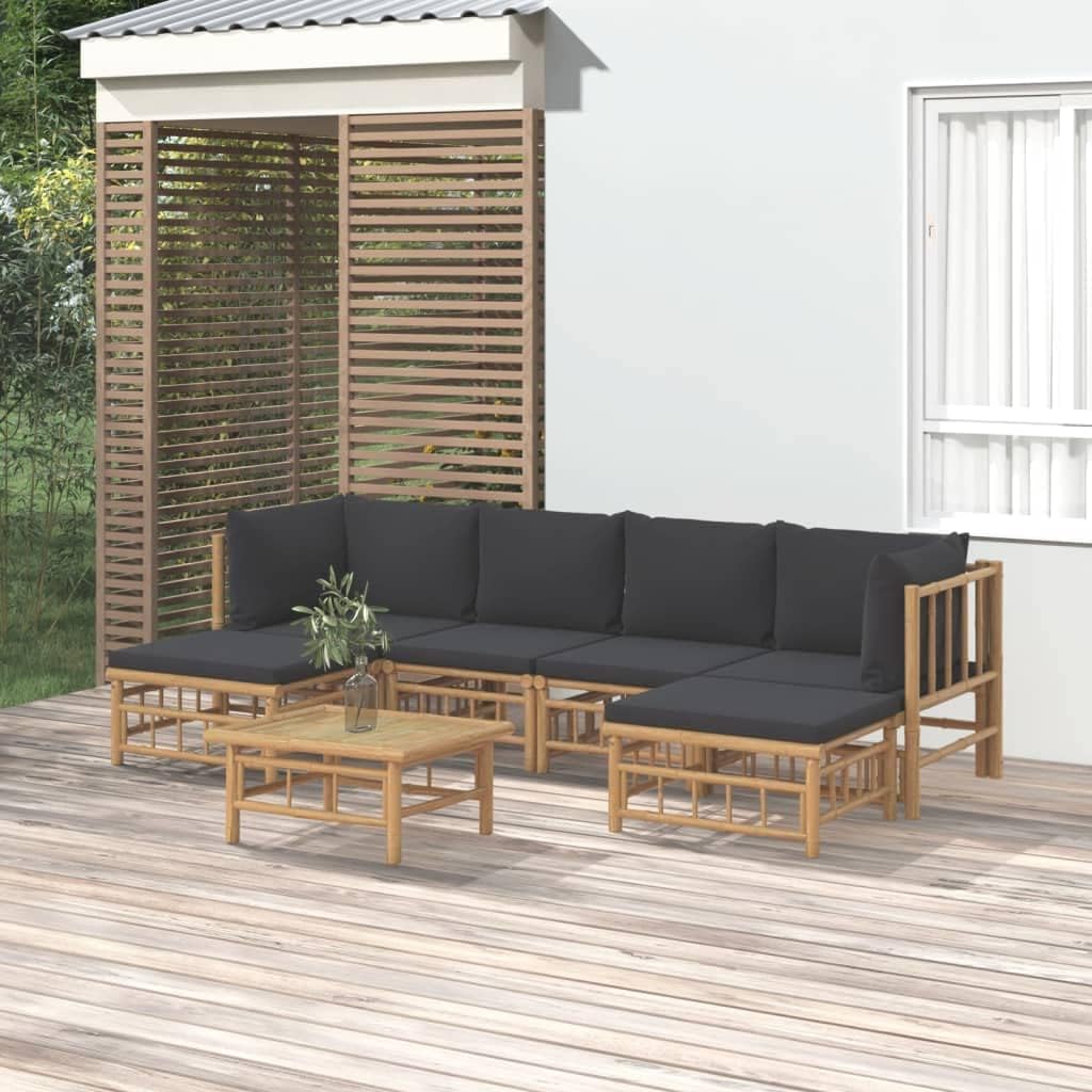 7 Piece Patio Lounge Set with Dark Gray Cushions Bamboo,Ultimate Relaxation: Bamboo Patio Lounge Set with Comfortable Seating and Sturdy Table Patio Furniture Sets, Outdoor Furniture Sets