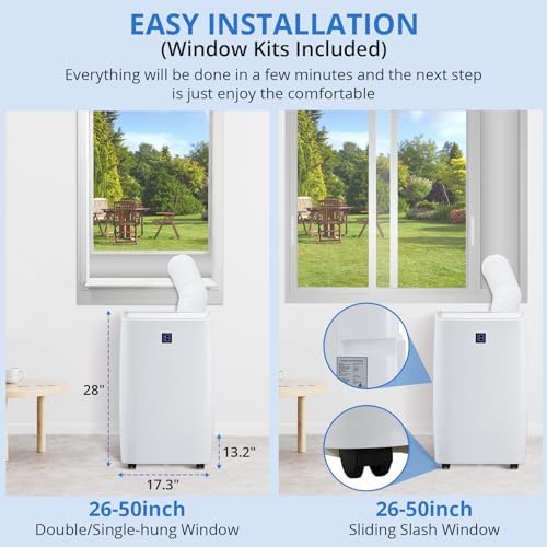 Portable Air Conditioners 14,000 BTU, Portable AC Units for Rooms With Multi-Function Fan, Dehumidifier Mode, Remote Control AC Unit for Bedroom Apartments Up to 750 Sq.Ft, White