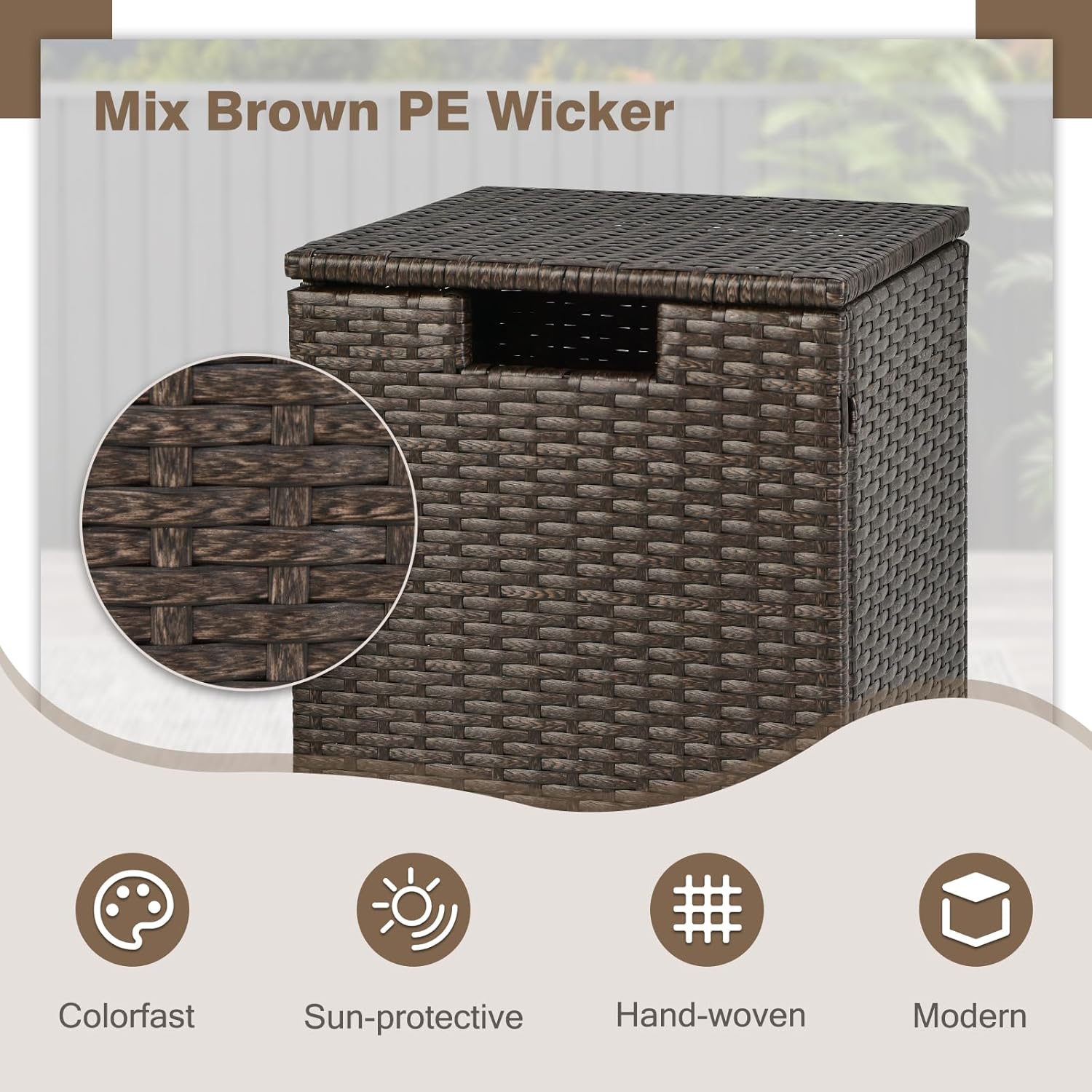 Tangkula Outdoor Propane Tank Cover Table, Patiojoy Wicker Hideaway for Gas Fire Pits, 20 lbs Tank Storage Box, Outdoor Side Table & Holder (Mix Brown)