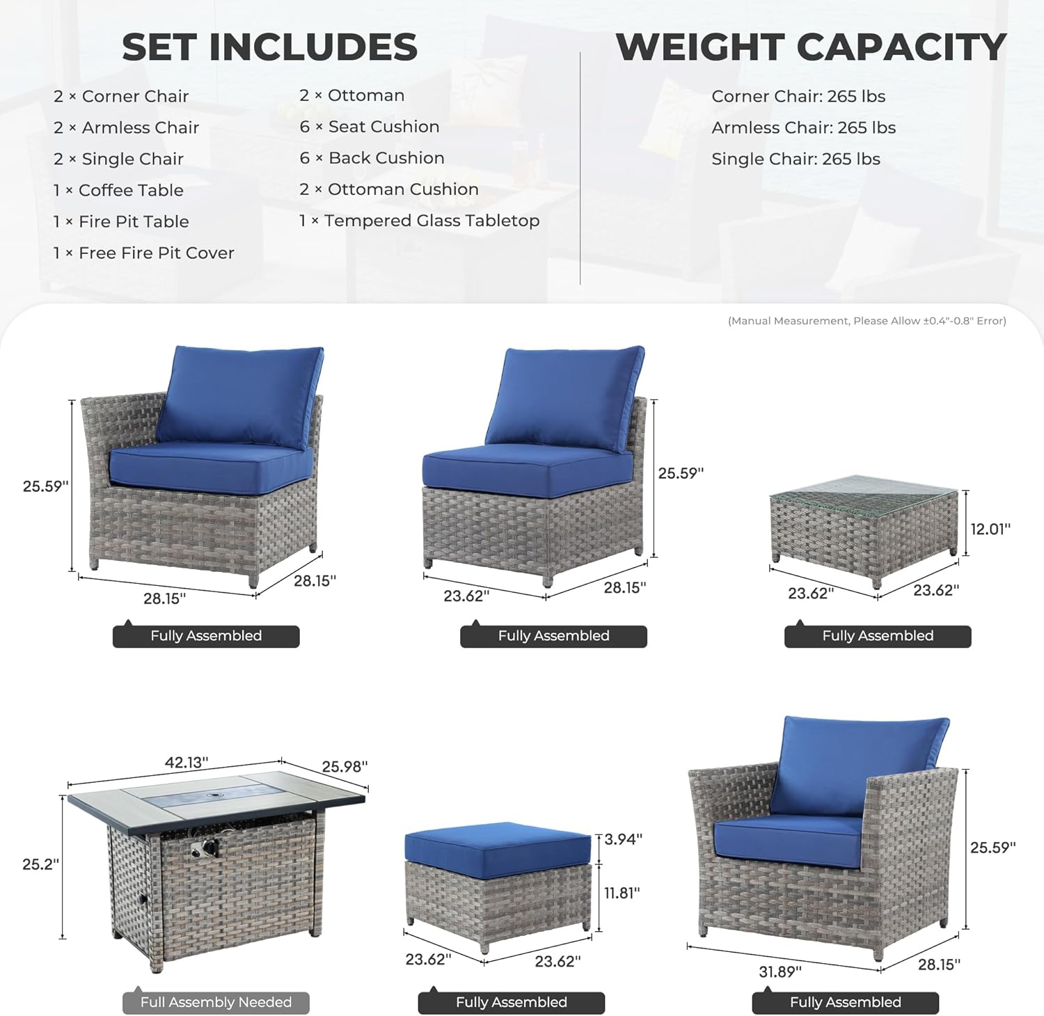 10 Pieces Wicker Patio Furniture Sets Outdoor Furniture Sectional Patio Couches Set 42