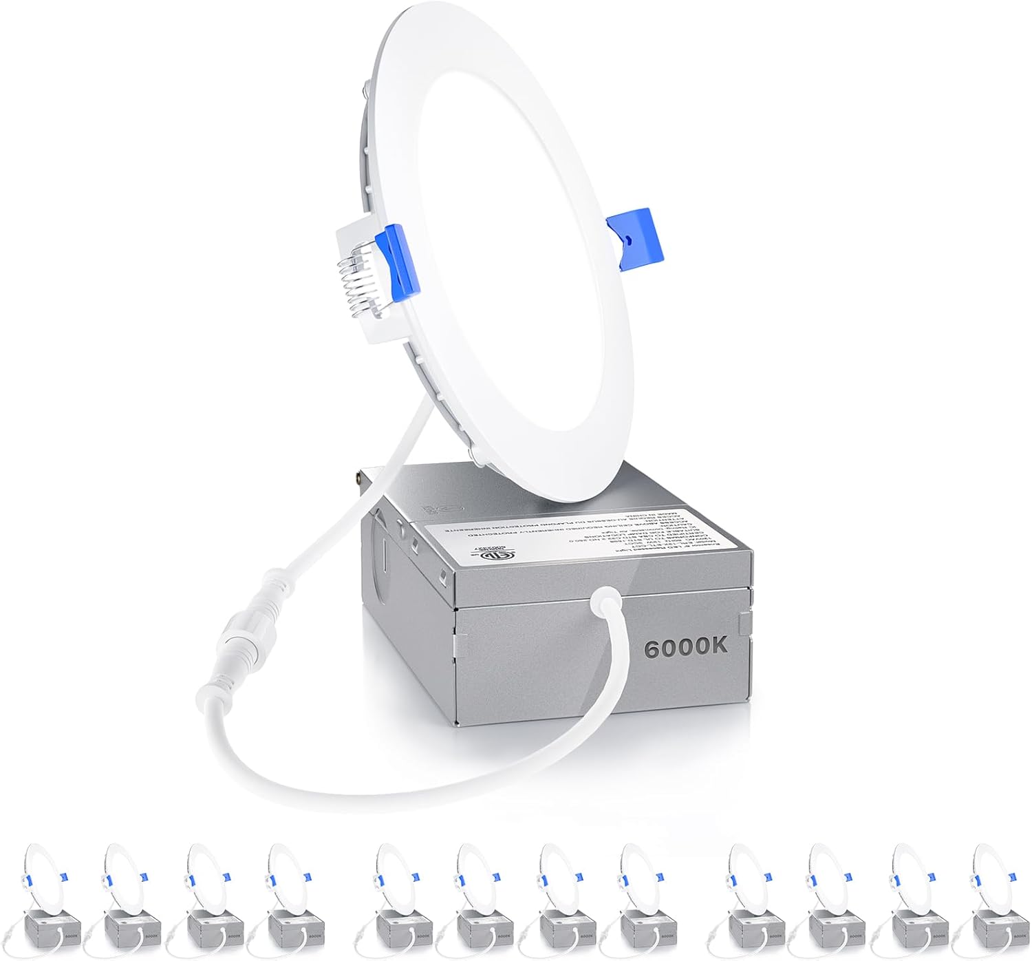 Ensenior 12 Pack 4 Inch LED Recessed Ceiling Light, Dimmable, 6000K Clear White, 750LM 9W 120V, High Brightness Canless Wafer Downlight - ETL&FCC&IC