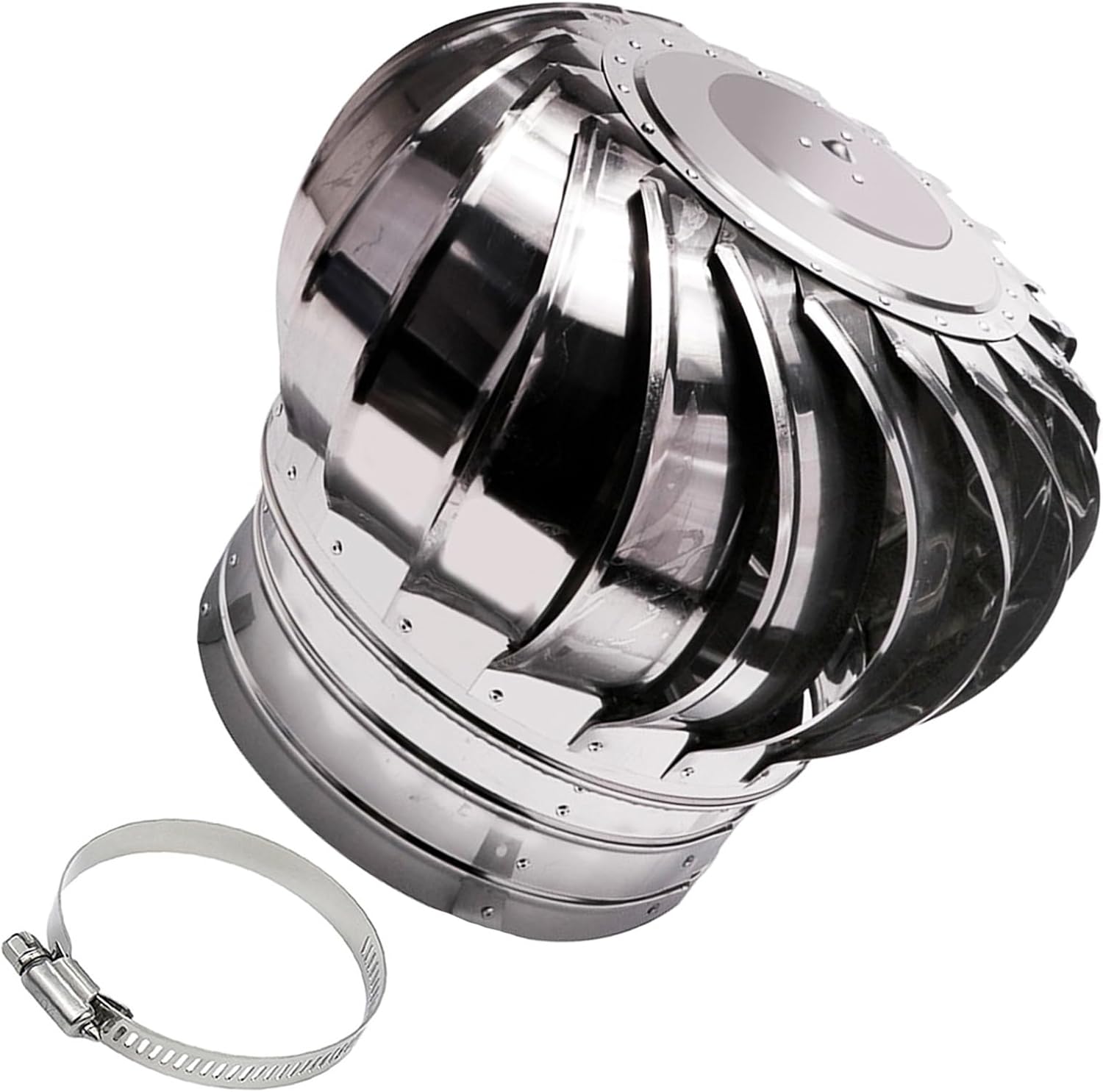 Wind Turbine, Dome Ventilator, Cap Vent Round, Stainless Steel Exhaust Cap, Wind Turbines Air Vents, Internally Braced Wind Turbine, DIY Easy Vent Hookup Kit, for Ventilation and Exhaust