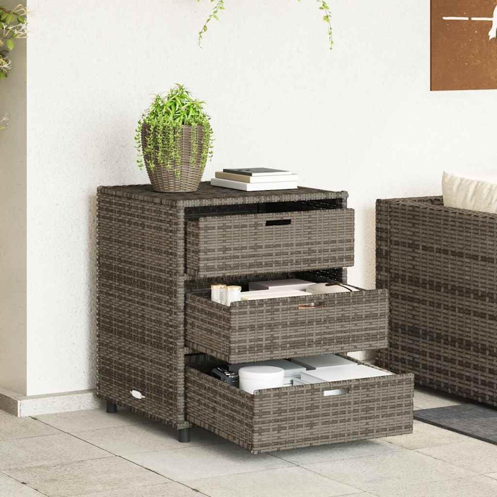 Modern Garden Storage Cabinet, Grey PE Rattan & Powder-Coated Steel, 23.2x21.7x27.2 inch Outdoor Deck Pool Patio Storage for Cushions, Gardening Tools, & Supplies