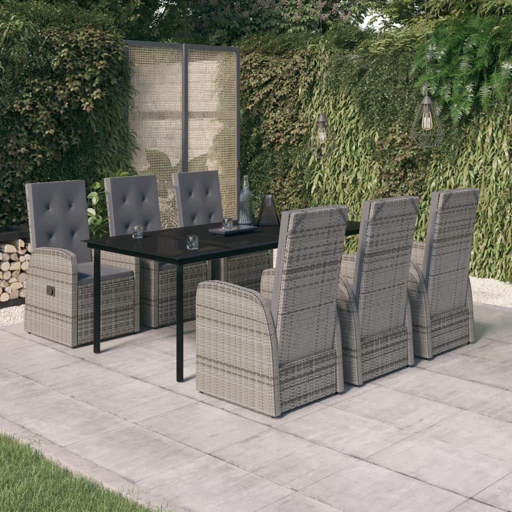 7 Piece Patio Dining Set with Cushions Gray,Stylish Garden Dining Set with Reclining Lounge Chairs for Premium Outdoor Relaxation Furniture Sets for Patio, Lawn & Garden
