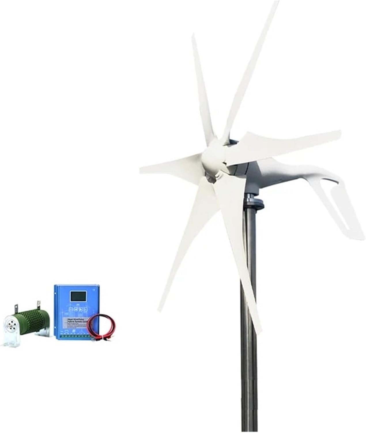 2000W Horizontal Turbine Wind Turbine Generator Kit, 12V/24V/48V Low Noise Vertical Axis Wind Turbine Generator with Controller Industrial Energy(Hybrid Controller,48V_2000W)