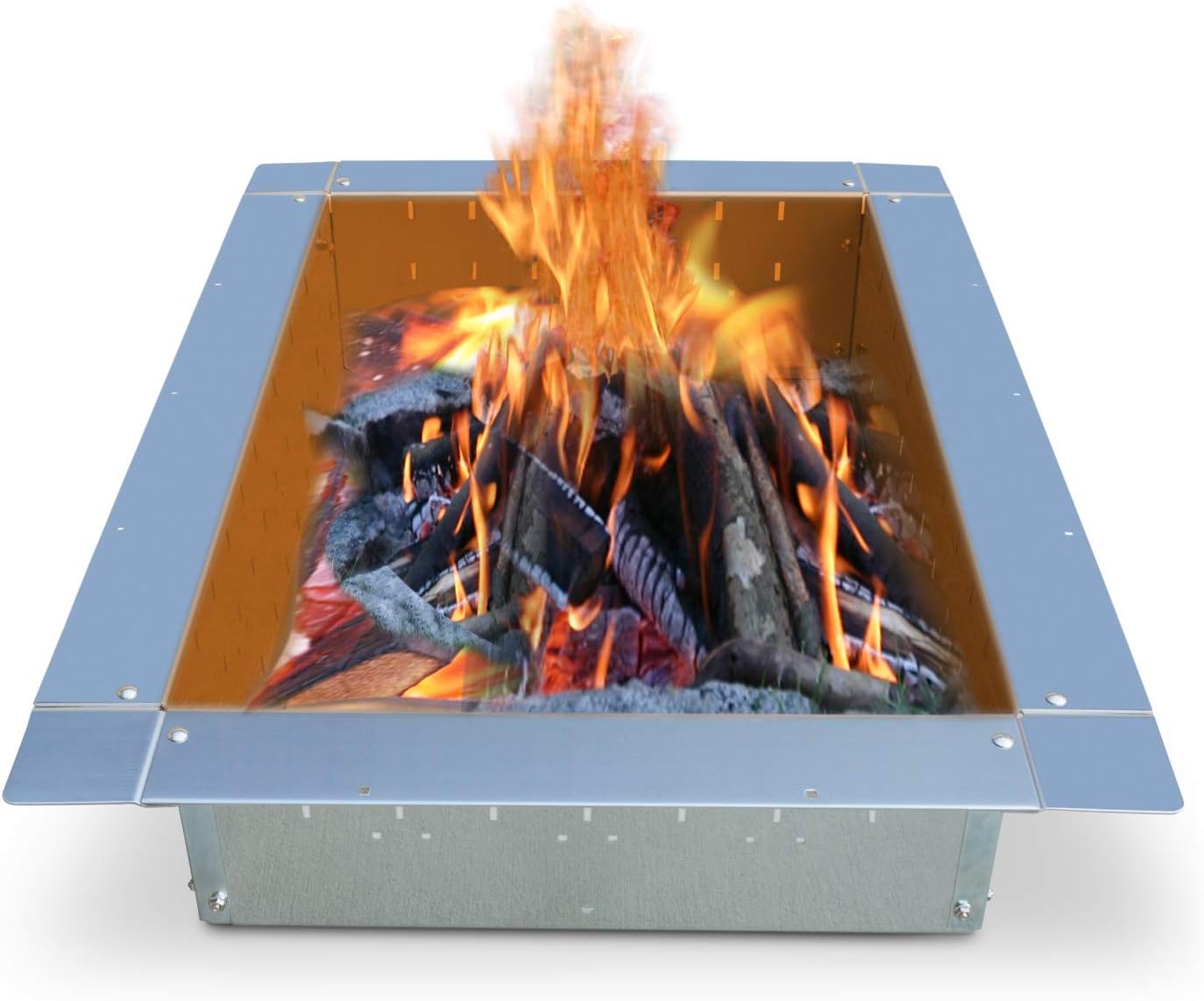 Firebuggz Heavy Duty Stainless Steel Fire Pit Ring Insert for Outdoors - 24”x 36” Rectagular Insert, 32”x 44” Outside Flange, 9