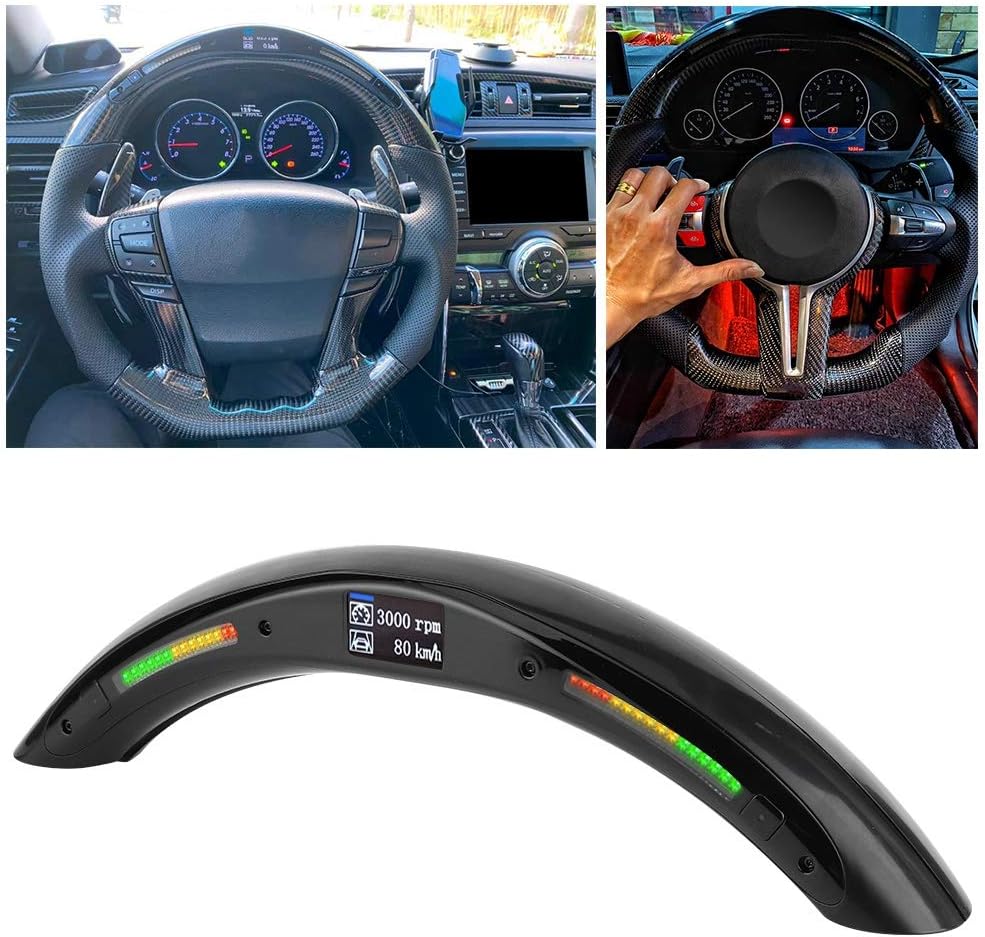 Qiilu 4th Gen LED Performance Steering Wheel Race Digital Display Shift Indicator Lights OBD2 Module Kits