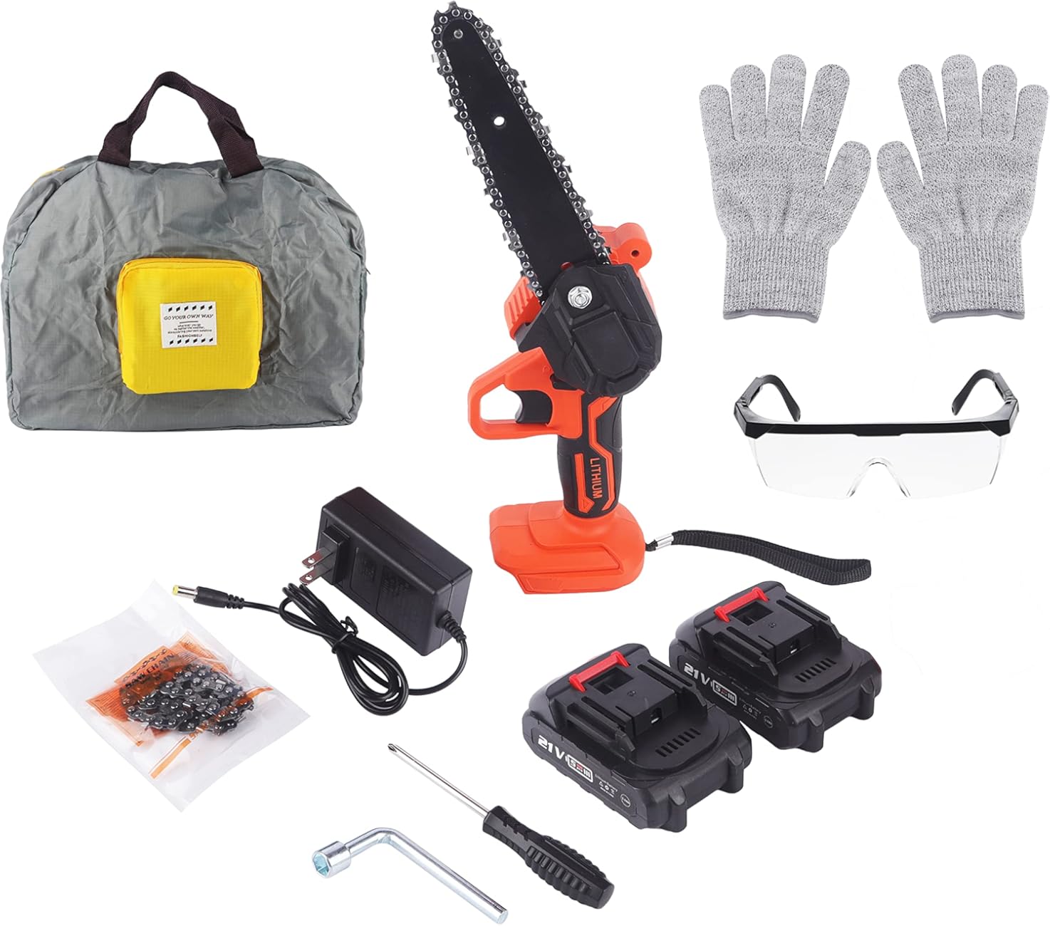 Mini Chainsaw Cordless 6 Inch, 21v Battery Operated Electric Chainsaw, Portable and Lightweight Small Chainsaw, Handheld Pruning Chain Saw for Wood Cutting, Garden Pruning, Tree Trimming