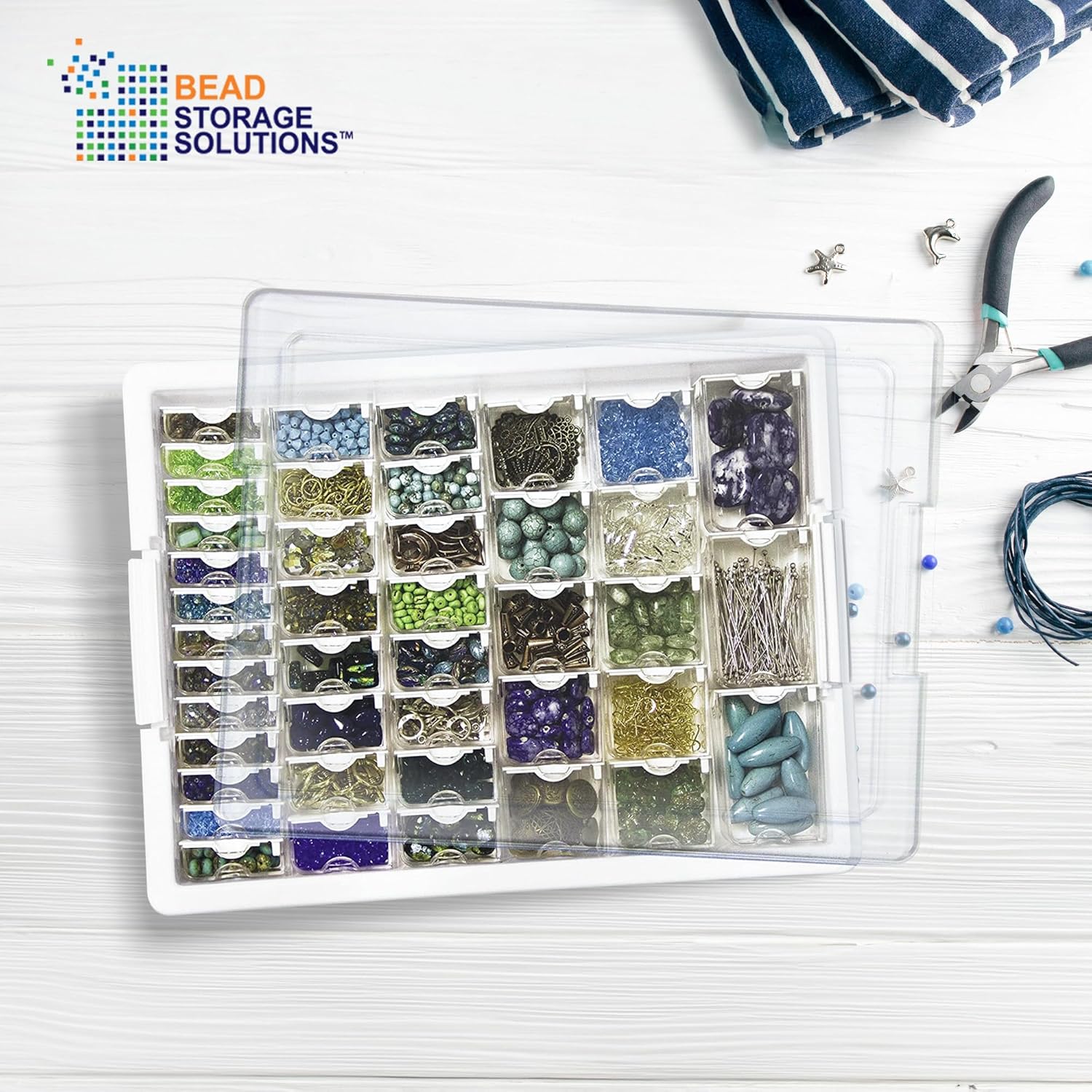 Bead Storage Solutions 45 Piece Assorted Craft Supplies Organizer and Elizabeth Ward 82 Piece Tiny Craft Supplies Organizer, Clear