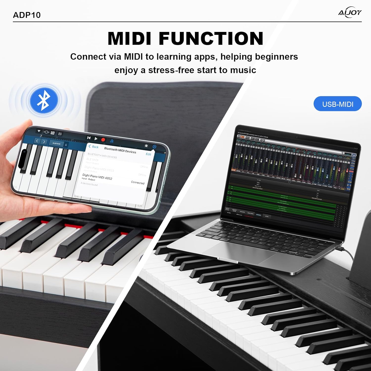 AiJoy 88 Key Digital Piano with Semi-Weighted Keys, Electric Piano Keyboard for Beginners, Dual Speakers & Triple Pedal, Support MIDI USB, Compact & Elegant Design, Christmas & Birthday Gift ADP10
