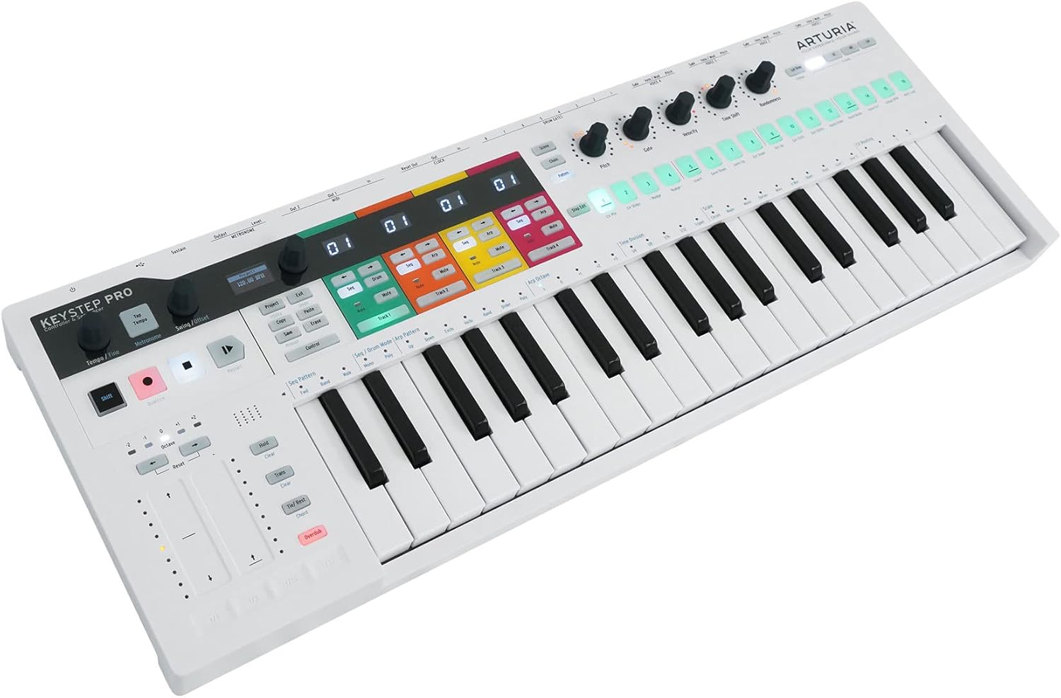 Audiosavings Bundle: Arturia Keystep Pro Sequencer 37-Key Midi USB DJ/Recording Keyboard Controller Bundle with Rockville Rock2d2 Adjustable Dual Shelf Midi Keyboard Laptop Stand (2 Items)