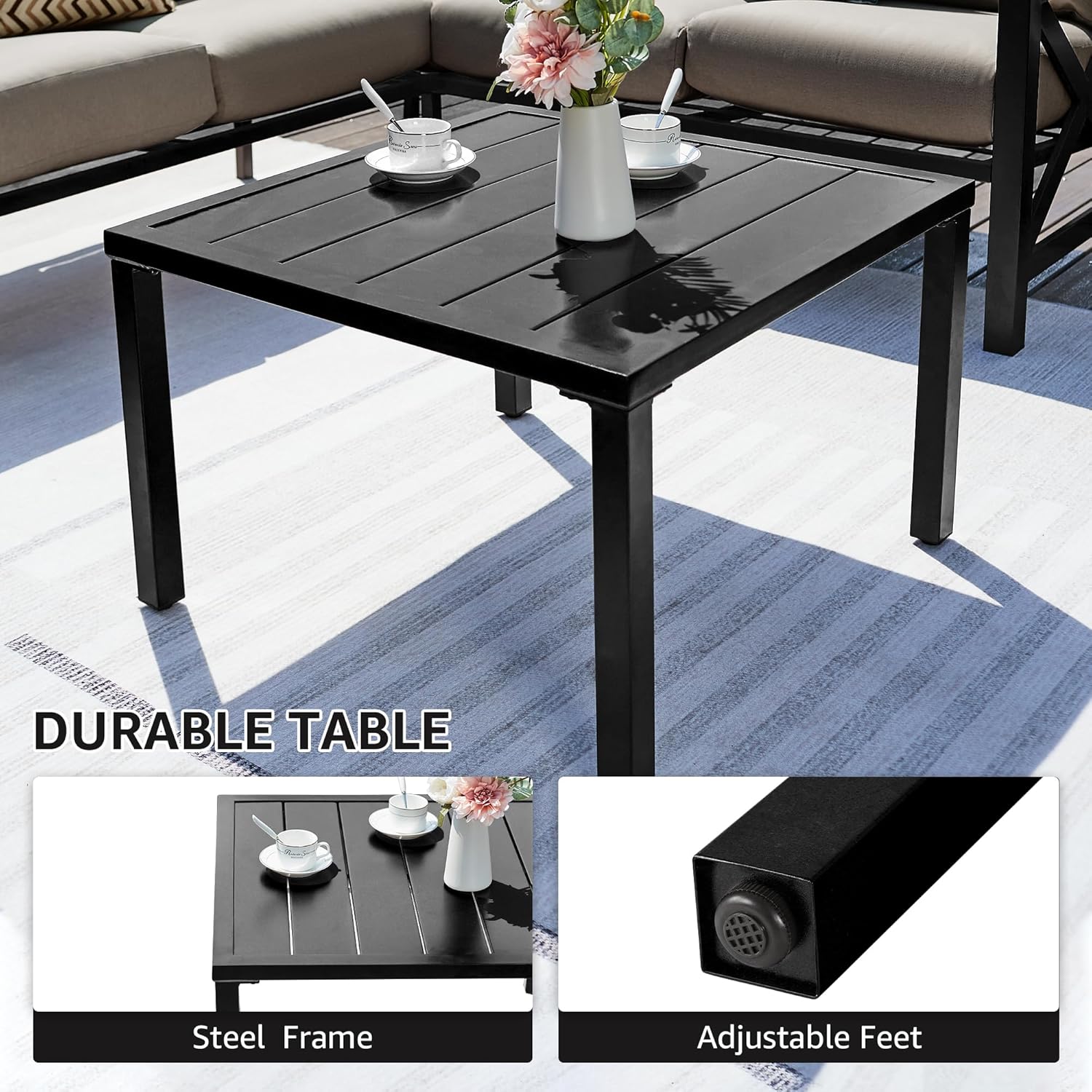 NATURAL EXPRESSIONS 6 Pieces Patio Furniture Sets,Outdoor Furniture Sets Metal Patio L Shape Sectional Couch Sofa Conversation Sets with 6.5