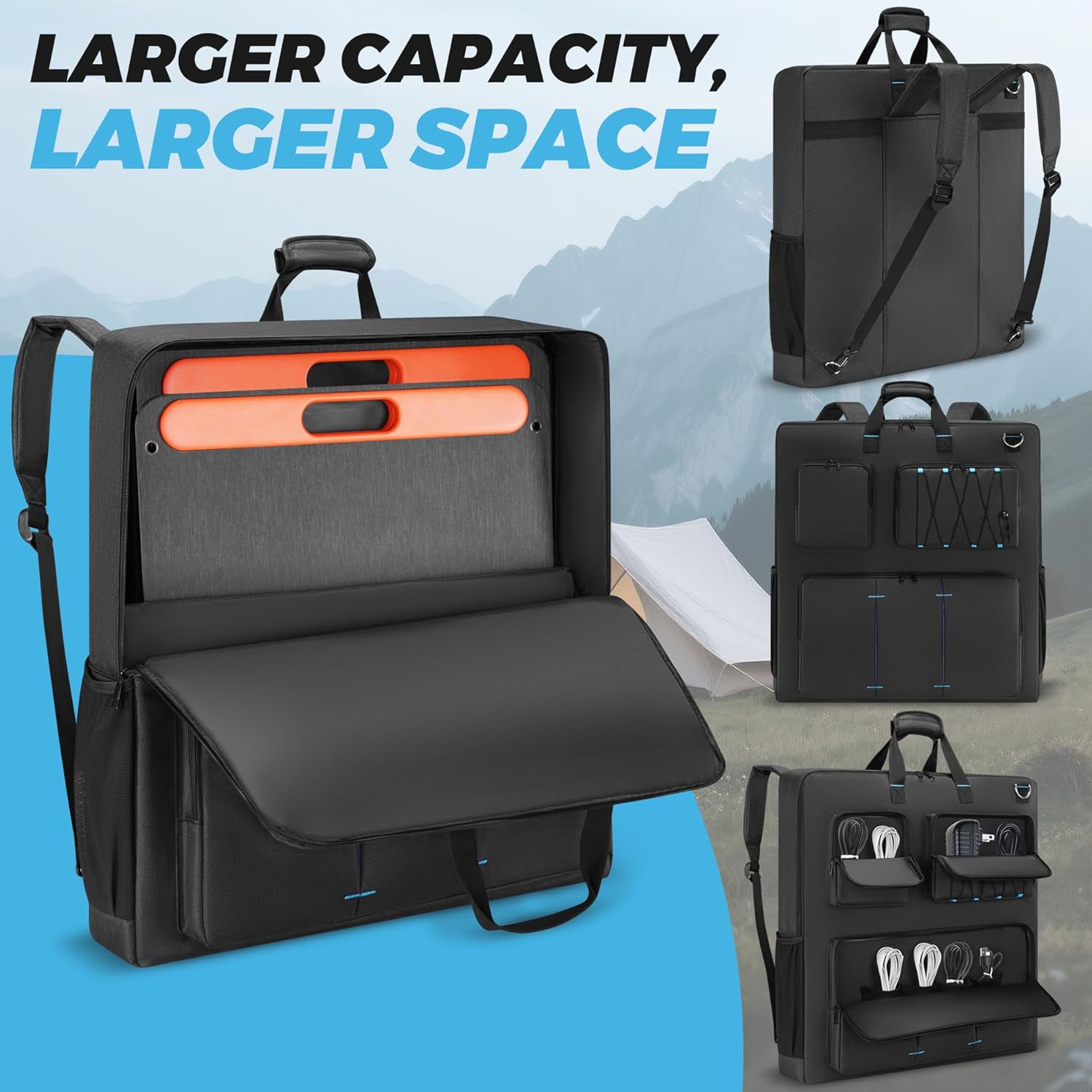 Travel Carrying Case Compatible with Jackery& BLUETTI& Anker 100W 200W and GRECELL Solar Generator 100W 200W&200W Pro, Solar Panel Storage Bag, Padded Carrying Case for 2 Panels with Multiple Pocket