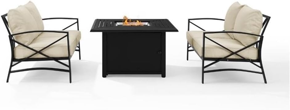 3-Piece Metal/Polyester Outdoor Conversation Set in Oatmeal/Bronze