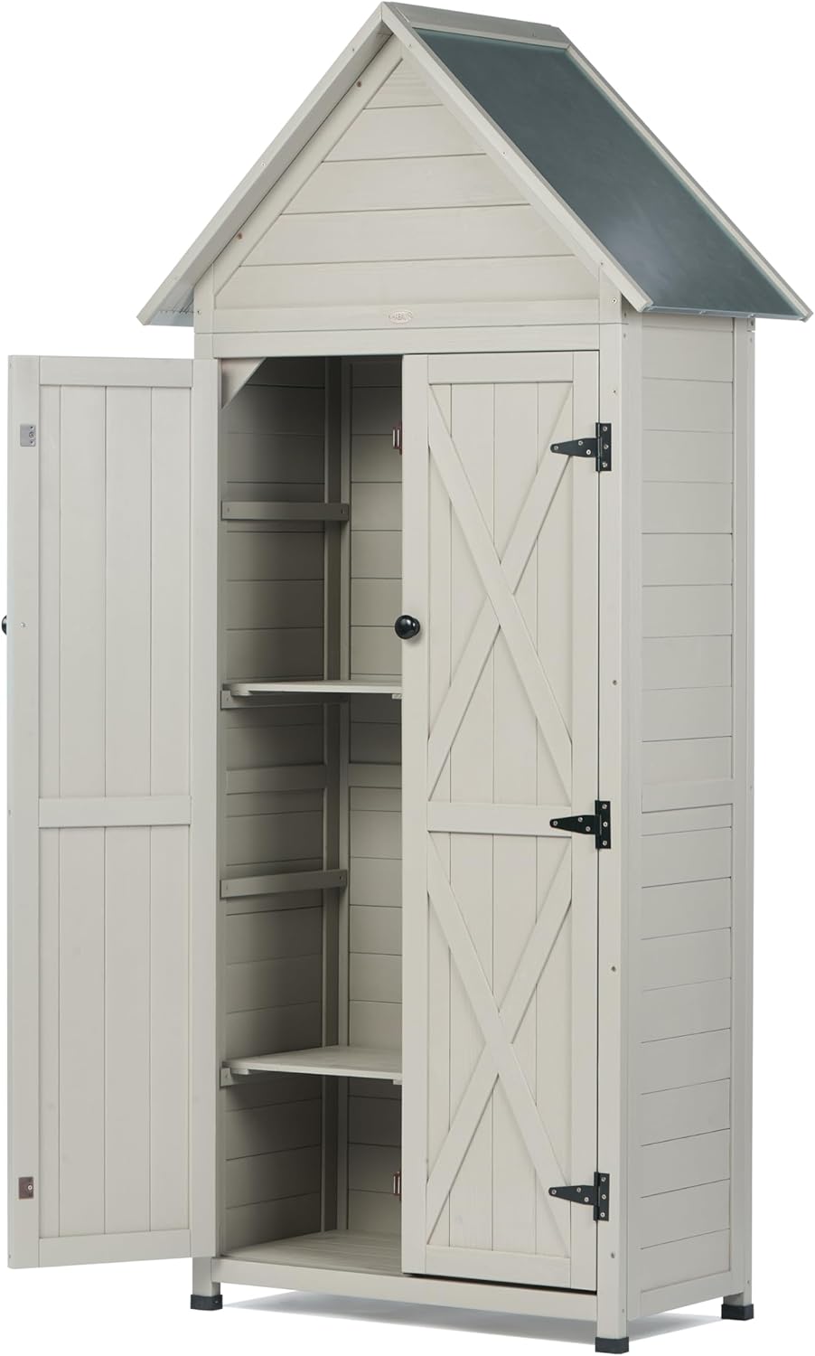 Outdoor Storage Shed with Floor & Adjustable Shelves, Wooden Garden Tool Cabinet Weatherproof, 71