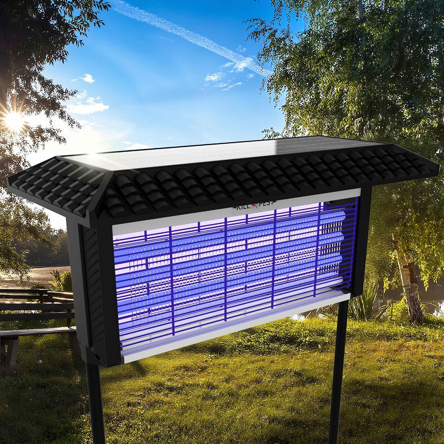 Solar Bug Zapper Outdoor Mosquitos Zapper Solar Powered Bug Zapper Outdoor Camping Fly Control for 4000 sq.ft Waterproof Fly Killer Solar Mosquito Zapper for Garden Lawn and Back Yard