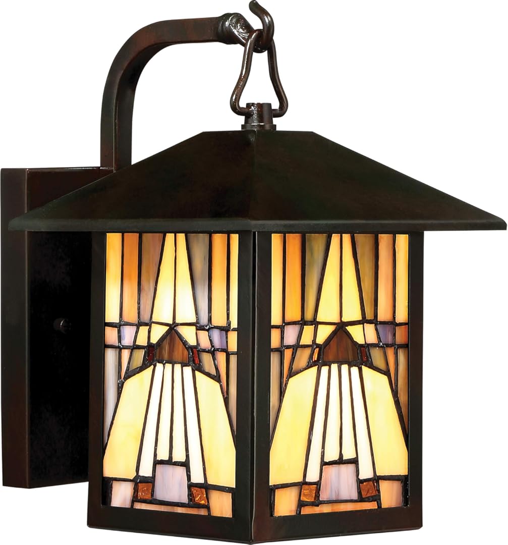 Quoizel TFIK8407VA Inglenook Tiffany Style Classic Geometric Handcrafted Mission Outdoor Wall Sconce, 1-Light 100 Watt, 11