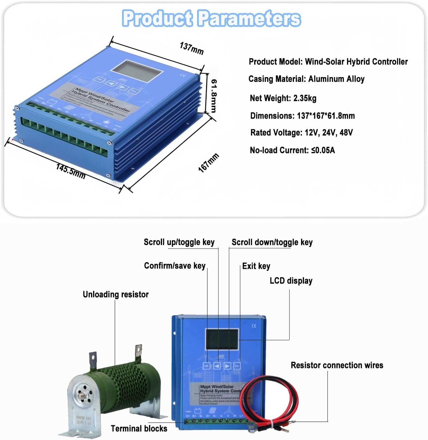 13000w Mppt Solar Wind Hybrid Charge Controller 6500w Solar and 6500w Wind Power Hybrid Charge Controller 12v/24v for Battery Booster System (12v/24v/48v) 48V-13000W