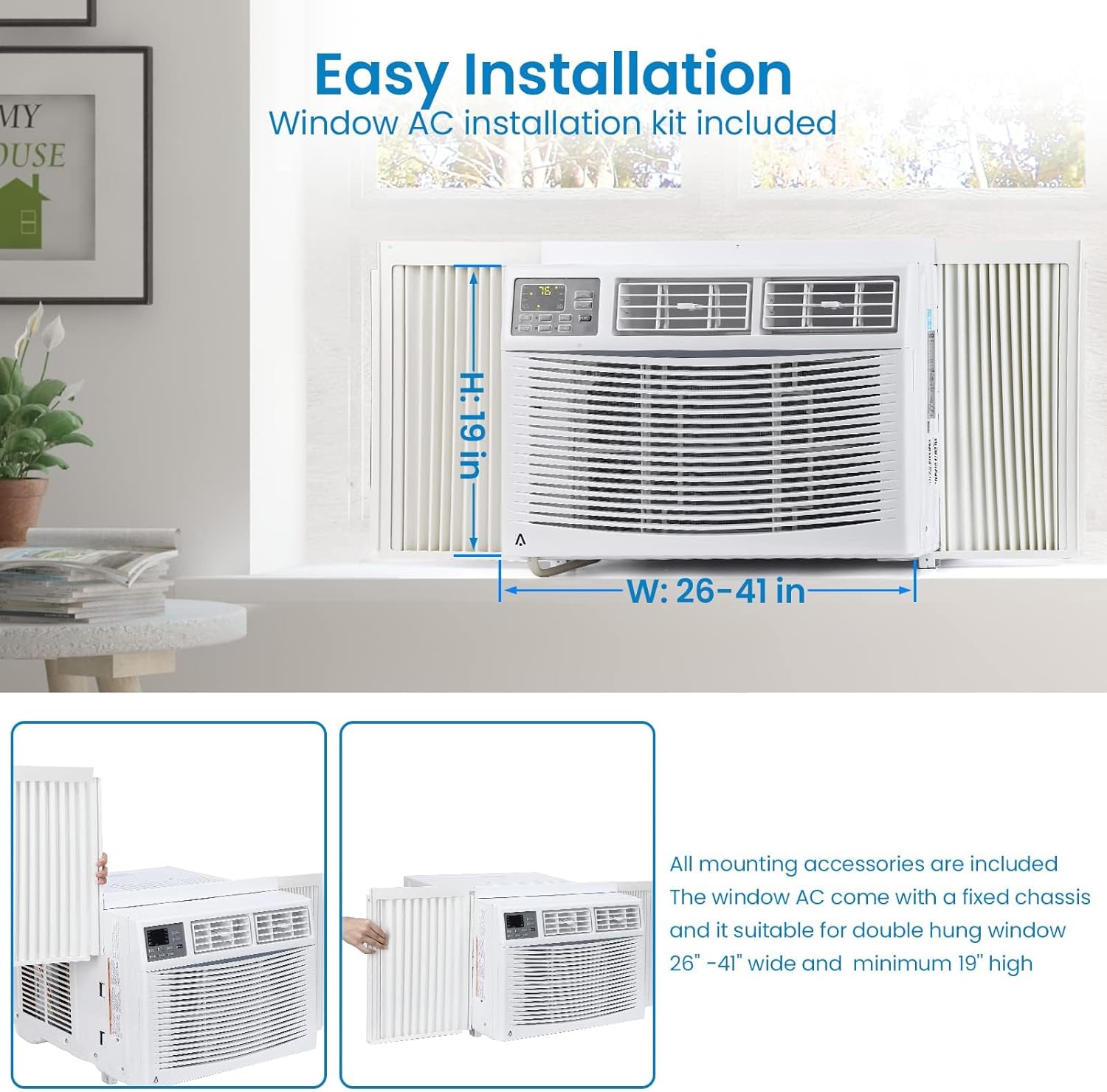 12,000 BTU Window Air Conditioner - Cools 550 Sq.Ft, Energy Efficient ECO Mode, Quiet Operation, 3 Fan Speeds & Auto Restart for Bedroom/Living Room