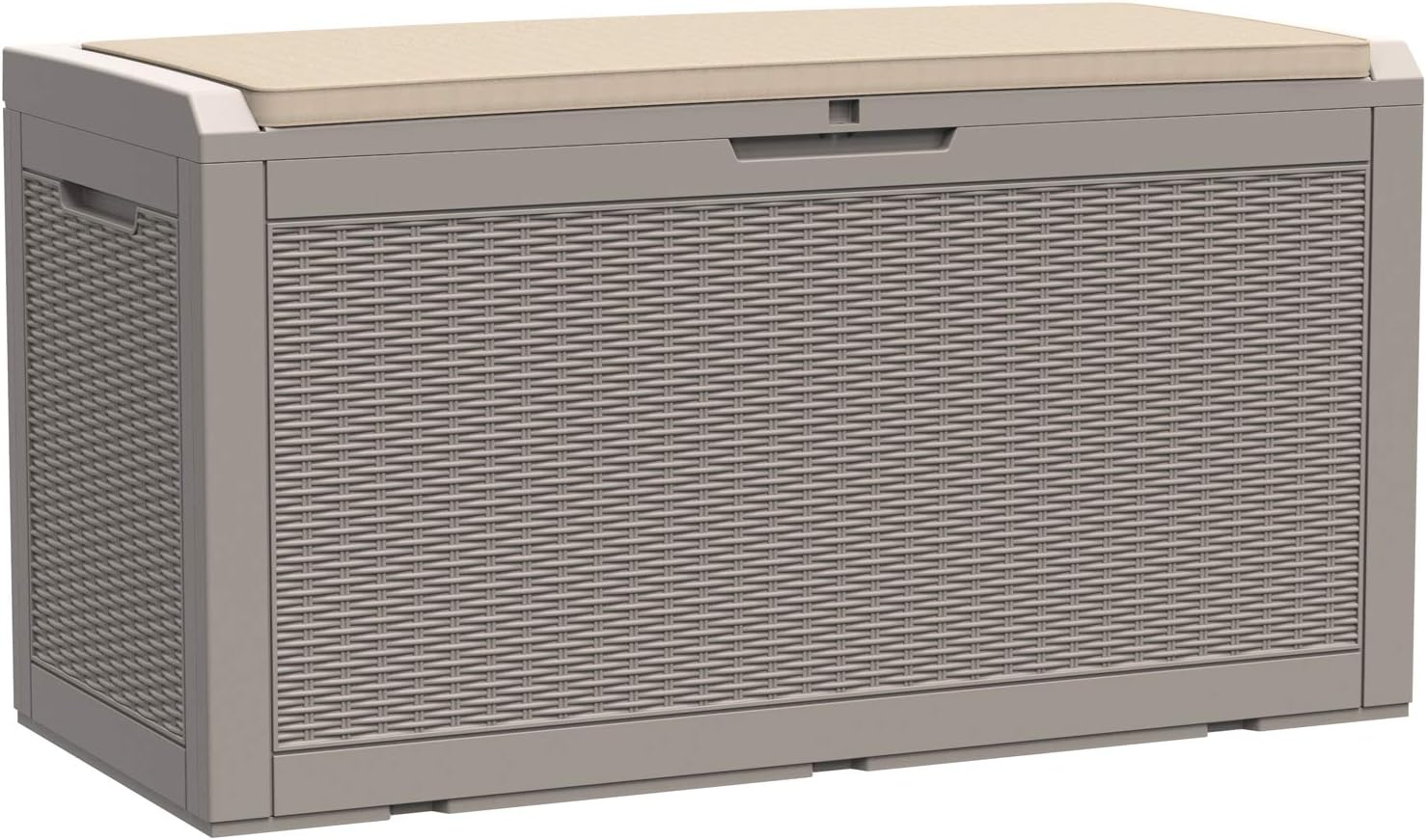 Modern-Depo 100 Gallon Deck Box Waterproof Outdoor Storage Bench Polypropylene PP Pool Towel Storage Bin Porch Delivery Box with Seat Cushion, Gray