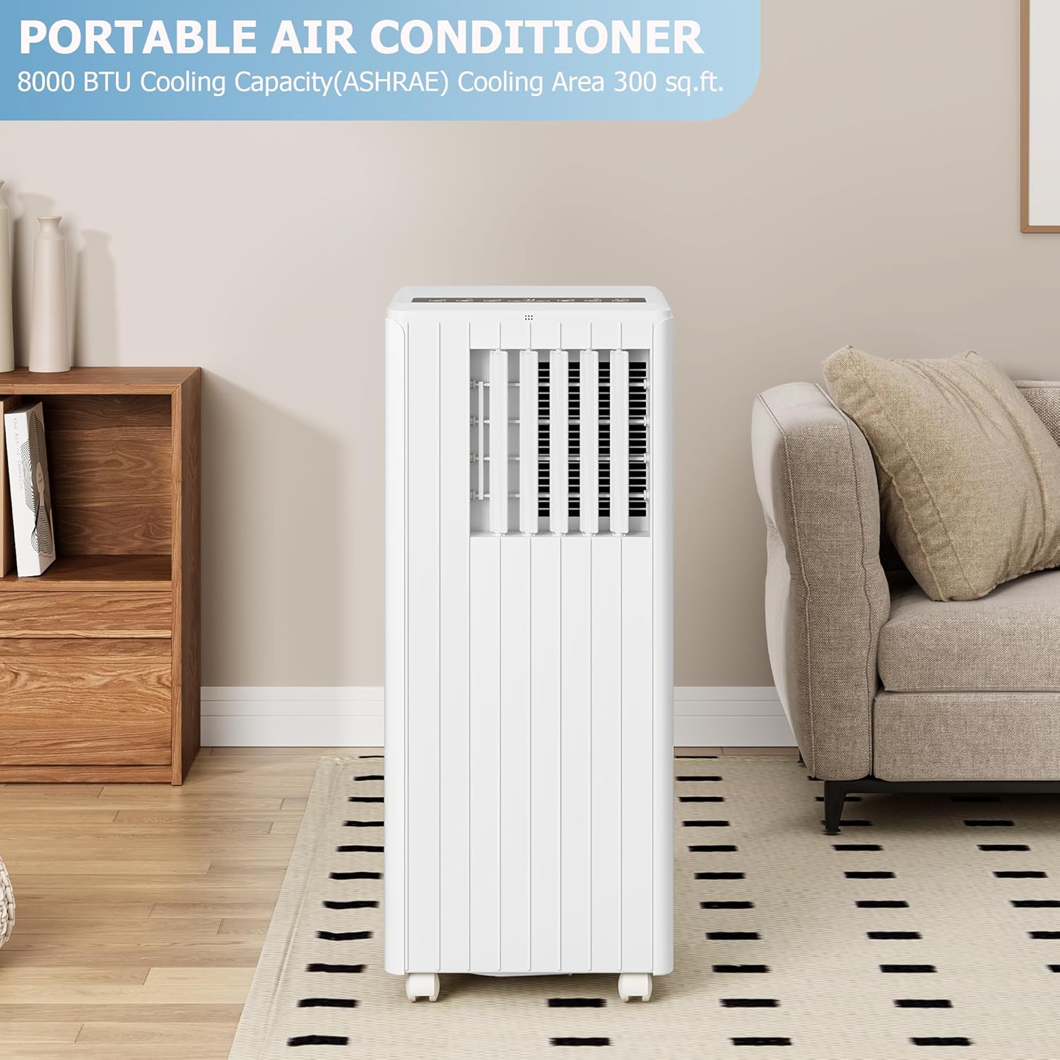 8,000 BTU Portable Air Conditioner, 3-in-1 AC Unit with Built-in Cool, Dehumidifier & Fan Modes for Room up to 350 sq.ft, 2 Fan Speeds, 24H Timer,Remote Control
