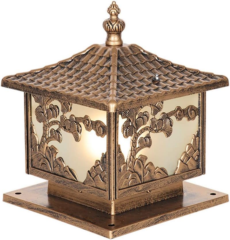 RCIDOS Black Matte Pillar Head Lamp Home Column Head Lamp Aluminum with Glass Lamp Shade Fence Lamp IP54 Waterproof 60W Lamp Outdoor Lightings Fixture for Exterior House Landscape Lighting (9.8in)