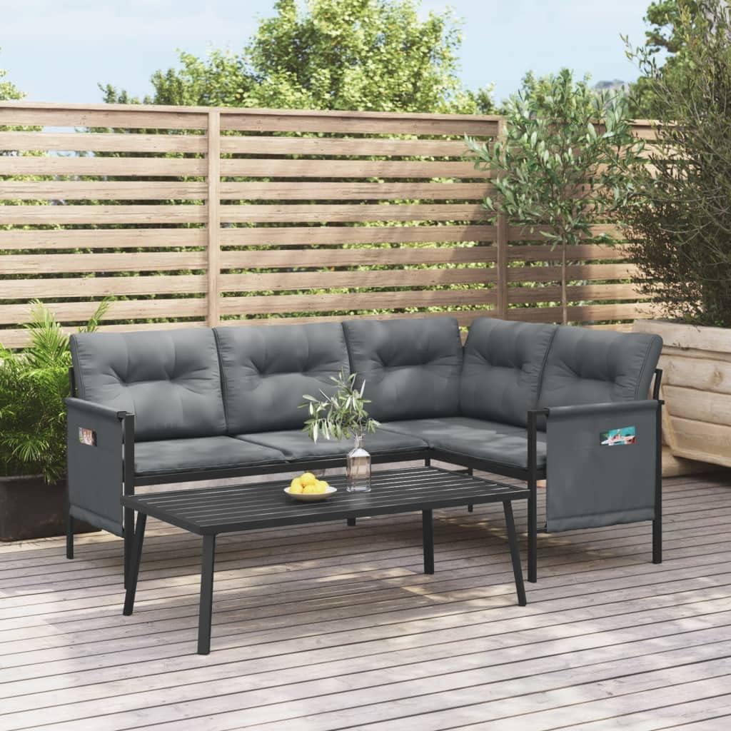2 Piece Patio Lounge Set Anthracite Steel Garden Furniture