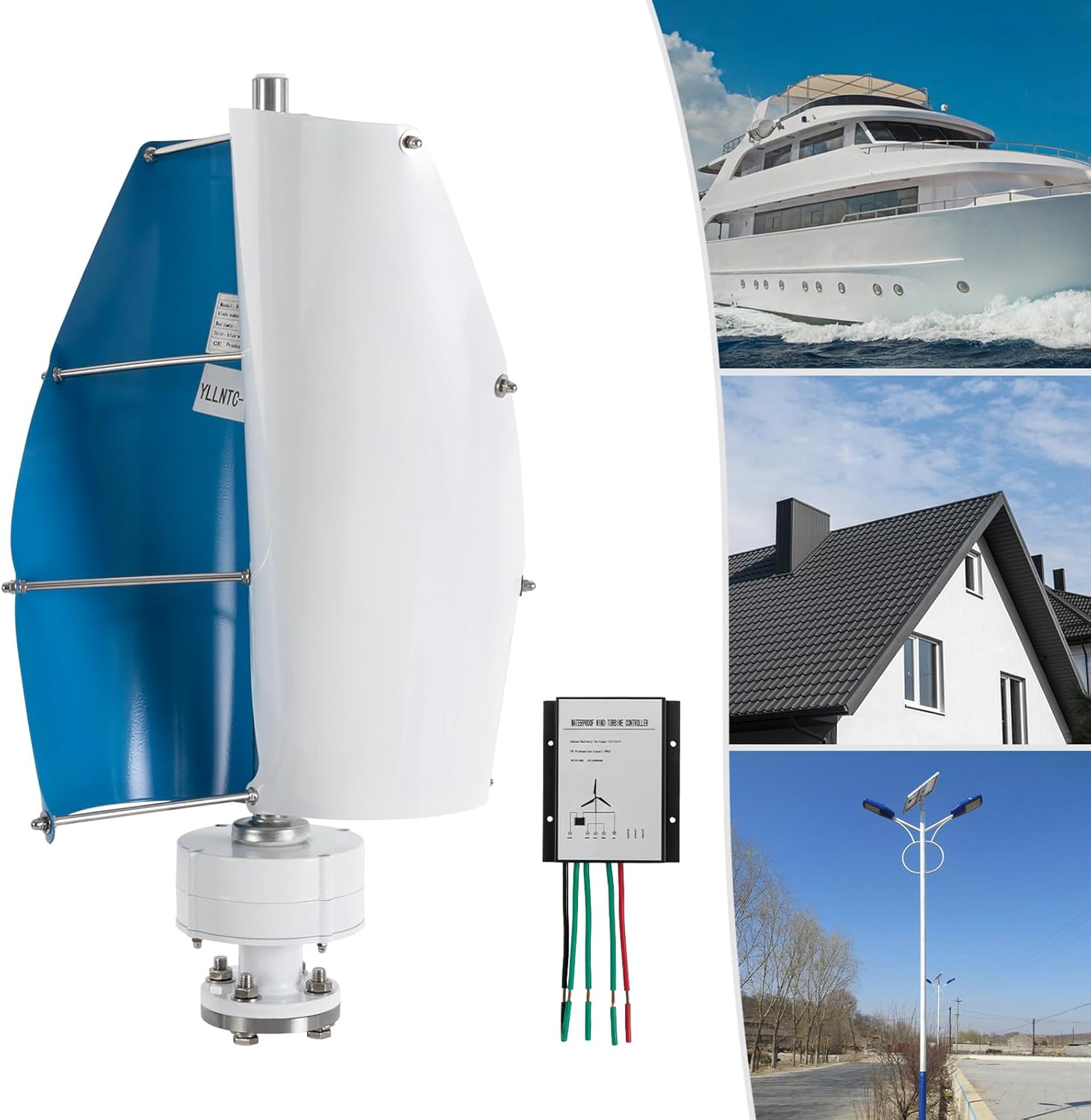 Vertical Wind Turbine, 500W Vertical Axis Wind Turbine, 12V Wind Generator Kit with Controller, 2 Blades Permanent Magnet Generator, Vertical Axis Windmill for Home Corporate Industrial